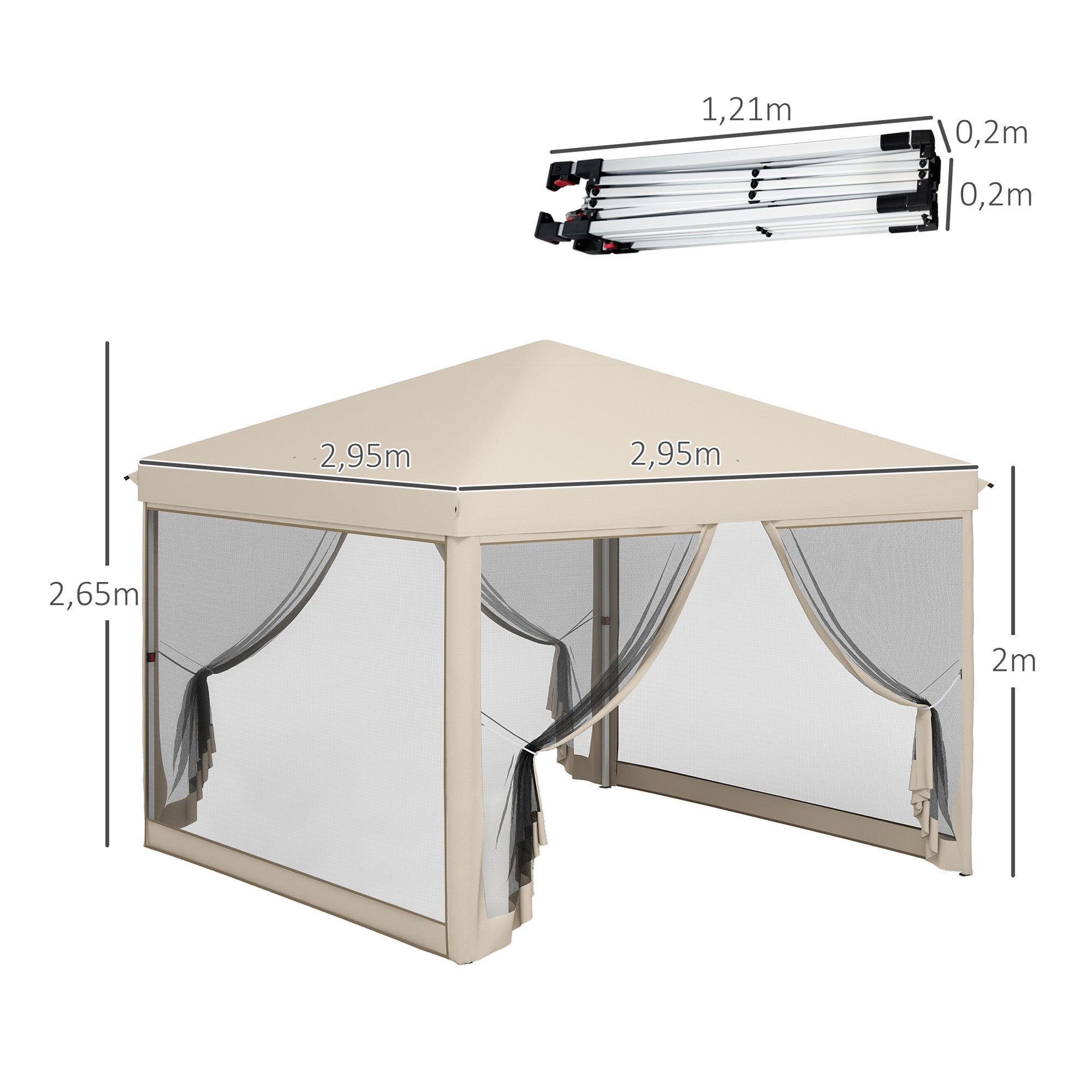 3x3 Folding Gazebo for Outdoor Garden Portable Canopy with Mosquito Nets Carrying Bag Steel Frame and Resistant Oxford Fabric for Parties Camping Beige