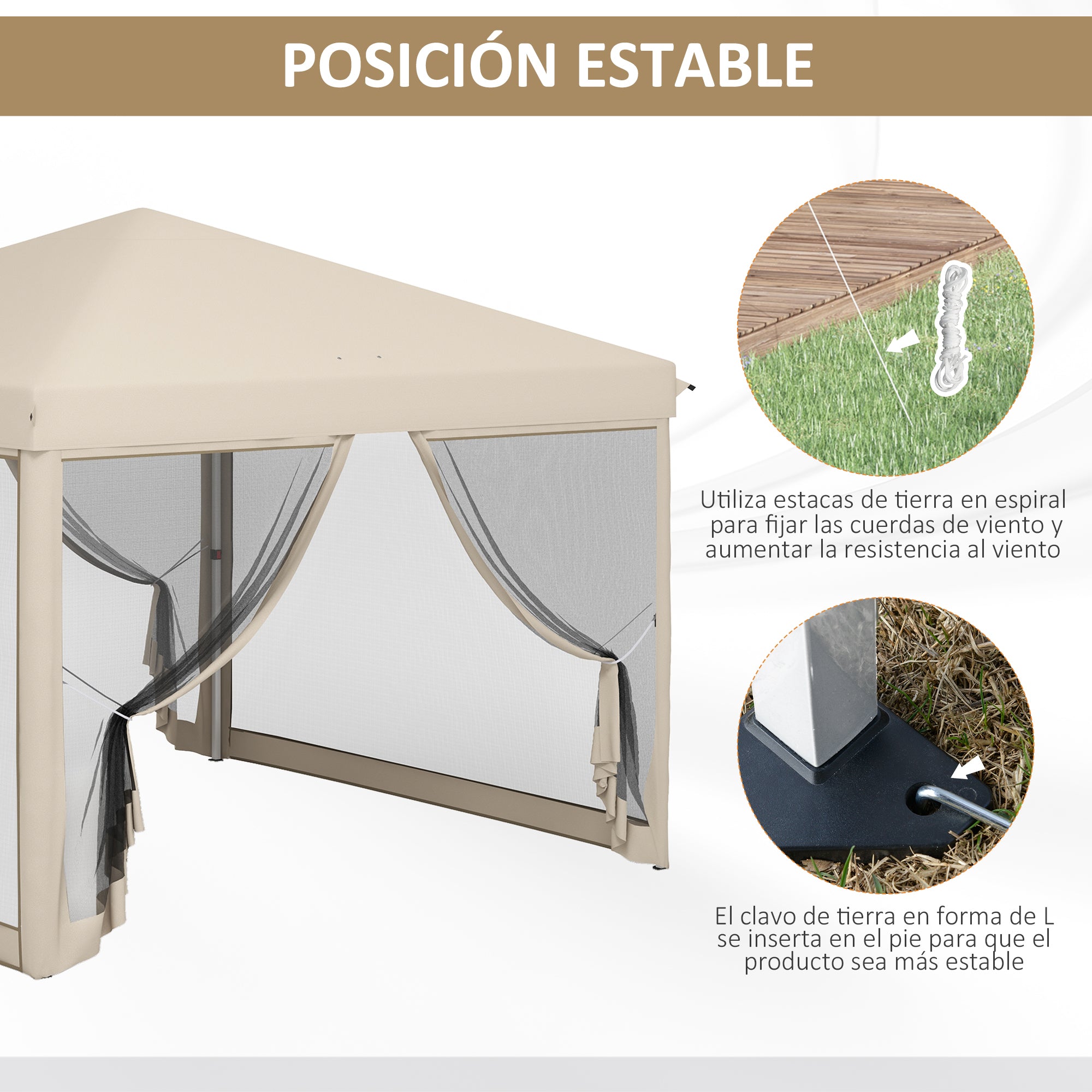 3x3 Folding Gazebo for Outdoor Garden Portable Canopy with Mosquito Nets Carrying Bag Steel Frame and Resistant Oxford Fabric for Parties Camping Beige