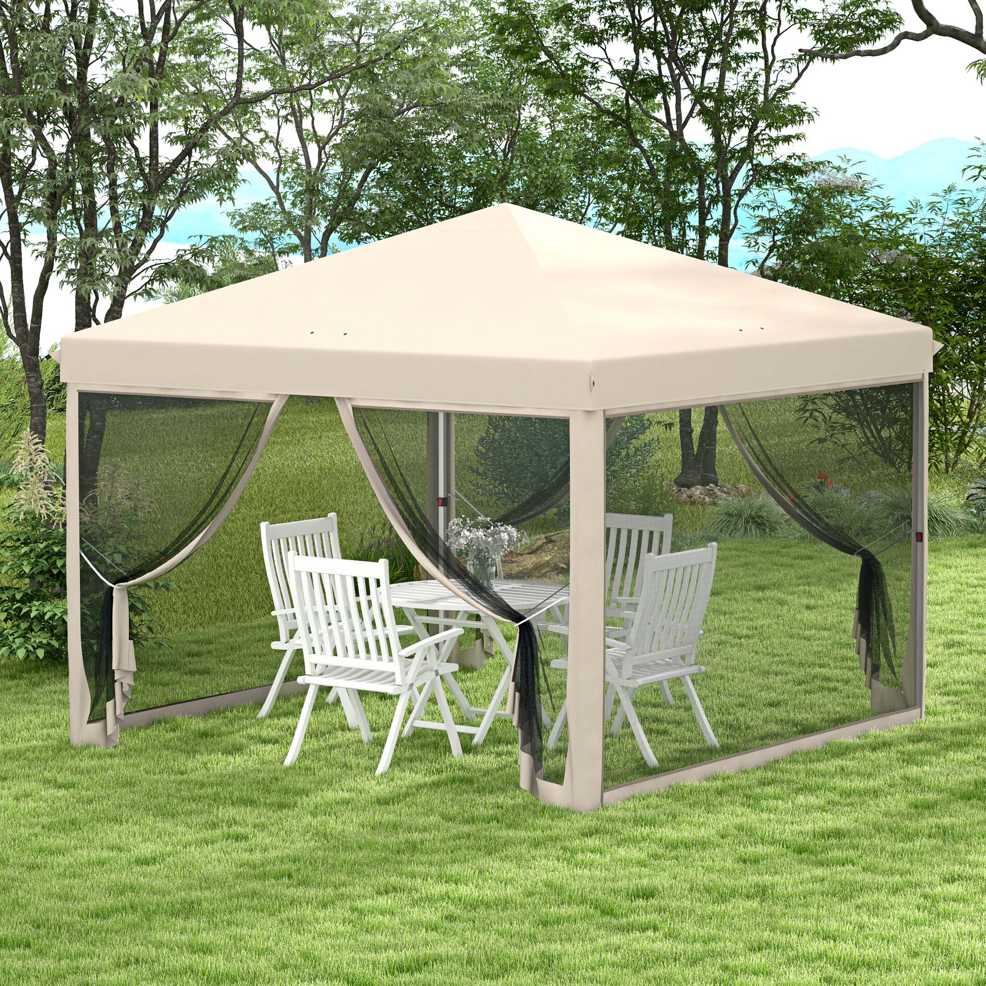 3x3 Folding Gazebo for Outdoor Garden Portable Canopy with Mosquito Nets Carrying Bag Steel Frame and Resistant Oxford Fabric for Parties Camping Beige