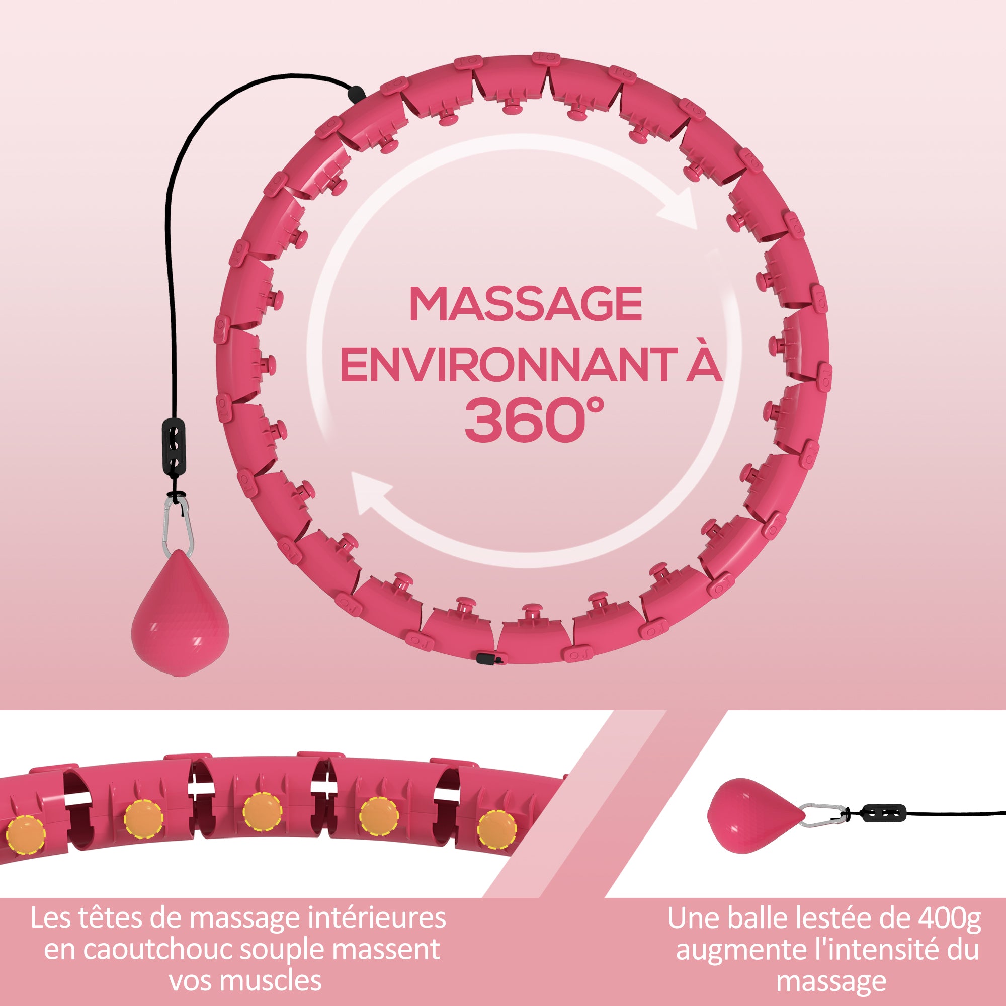 SPORTNOW Hula Hoop Ring with Massage Nubs, adjustable from 45 to 106 cm waist circumference, 24 removable segments, Fitness