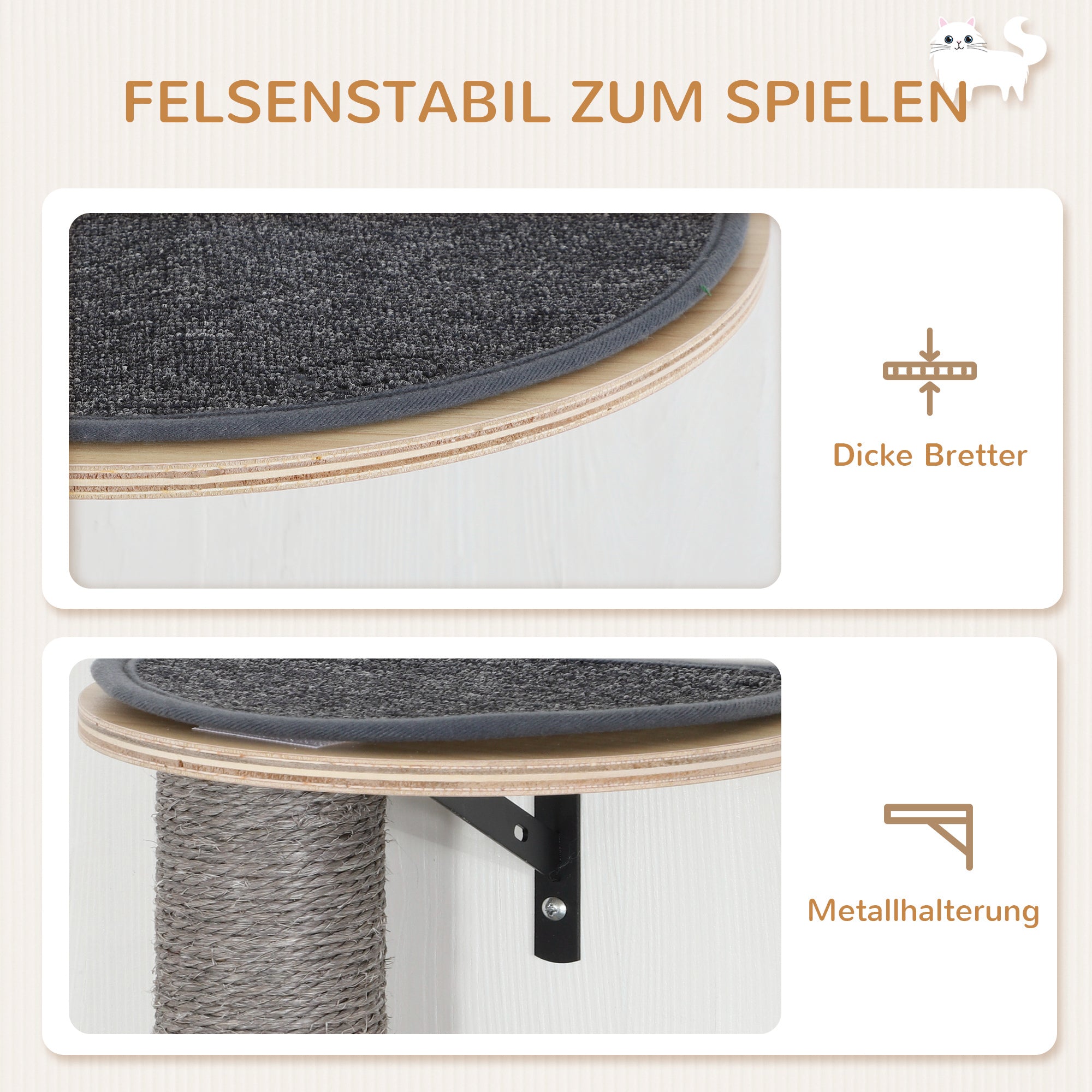 Cat Climbing Wall 7-Piece Cat Climbing Wall Set with Sisal Post Ladder, Platform, Scratching Post with Scratching Board, Cave, Cat Furniture for Cats up to 5 kg, Gray+Oak