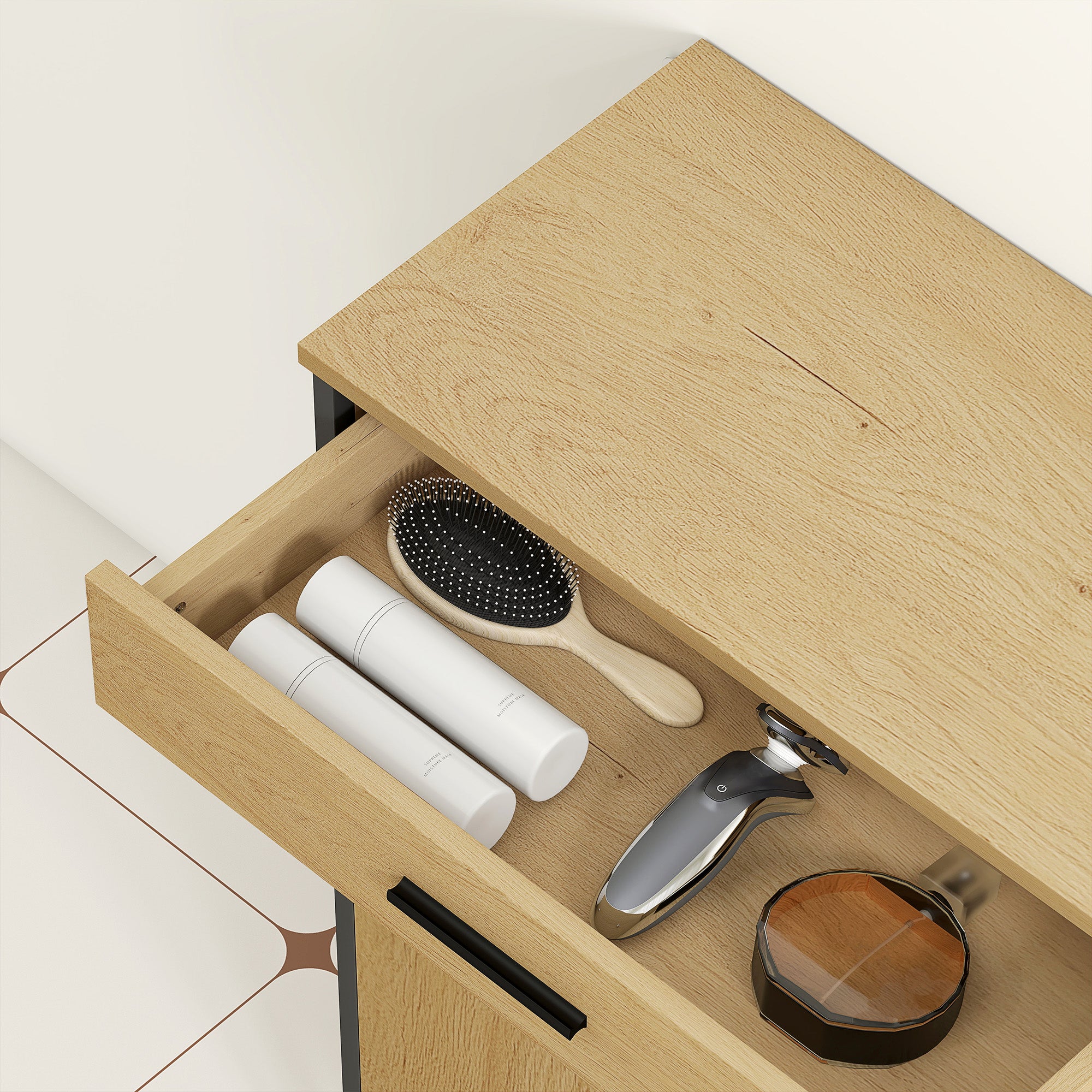 Bathroom Cabinet, Storage Cabinet with Drawer, Cupboard with Door, Adjustable Shelf and Soft-Close Hinges, Bathroom Cabinet, Kitchen, Living Room, 60 x 30 x 80 cm, Oak