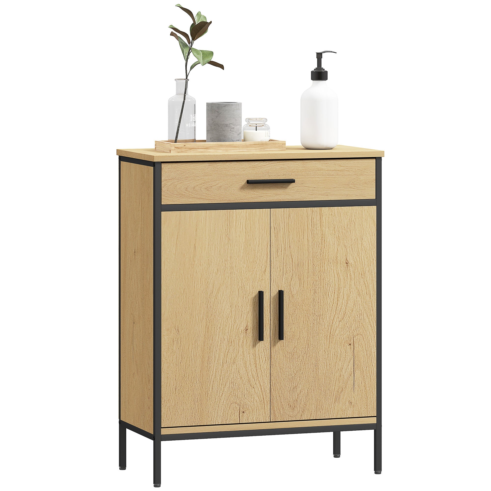 Bathroom Cabinet, Storage Cabinet with Drawer, Cupboard with Door, Adjustable Shelf and Soft-Close Hinges, Bathroom Cabinet, Kitchen, Living Room, 60 x 30 x 80 cm, Oak