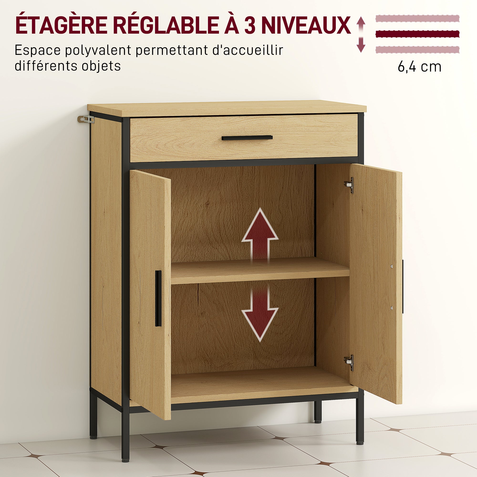 Bathroom Cabinet, Storage Cabinet with Drawer, Cupboard with Door, Adjustable Shelf and Soft-Close Hinges, Bathroom Cabinet, Kitchen, Living Room, 60 x 30 x 80 cm, Oak