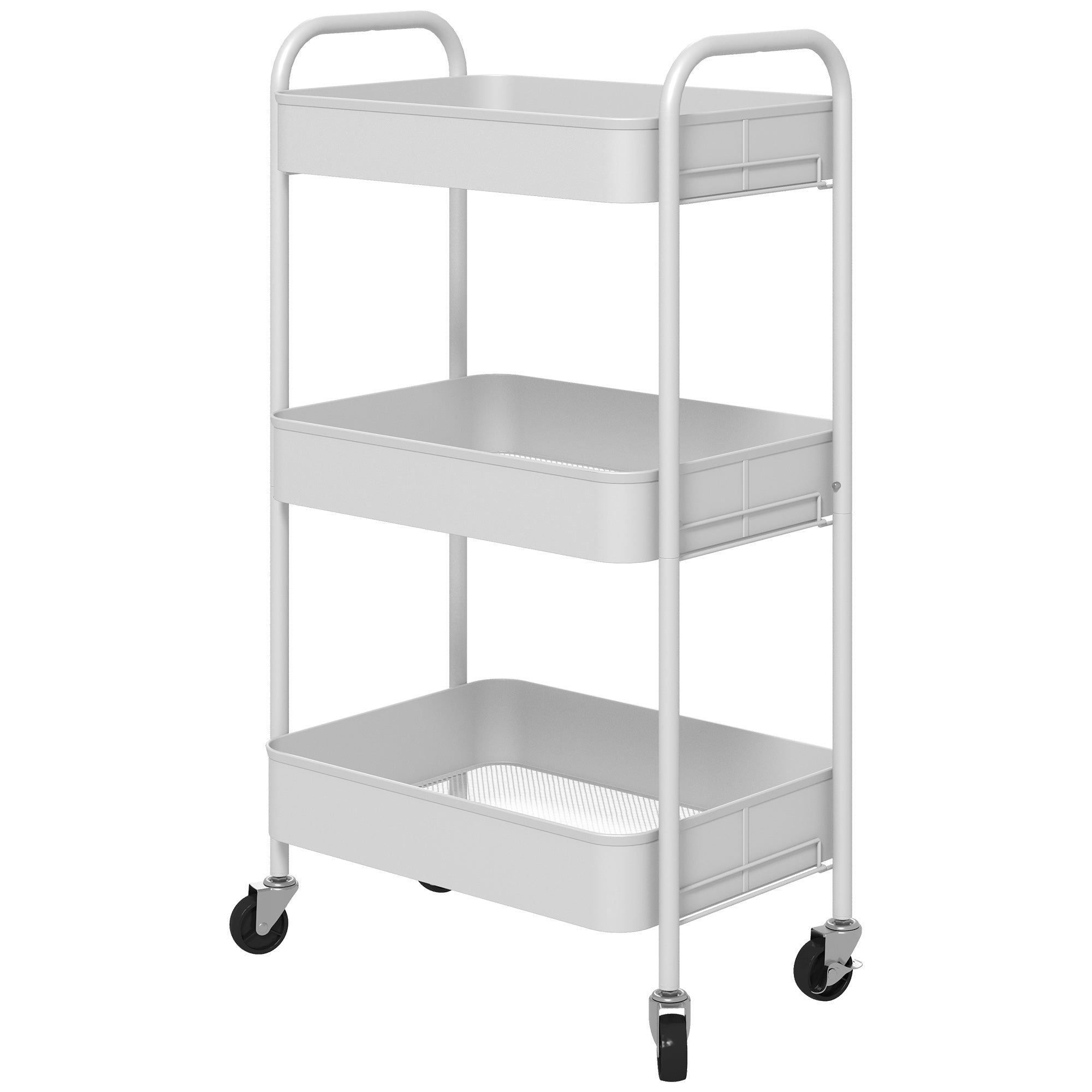 Trolley Cart with 3 Shelves, Kitchen Cart, Storage Cart, Side Table for Kitchen, Living Room, Steel, White