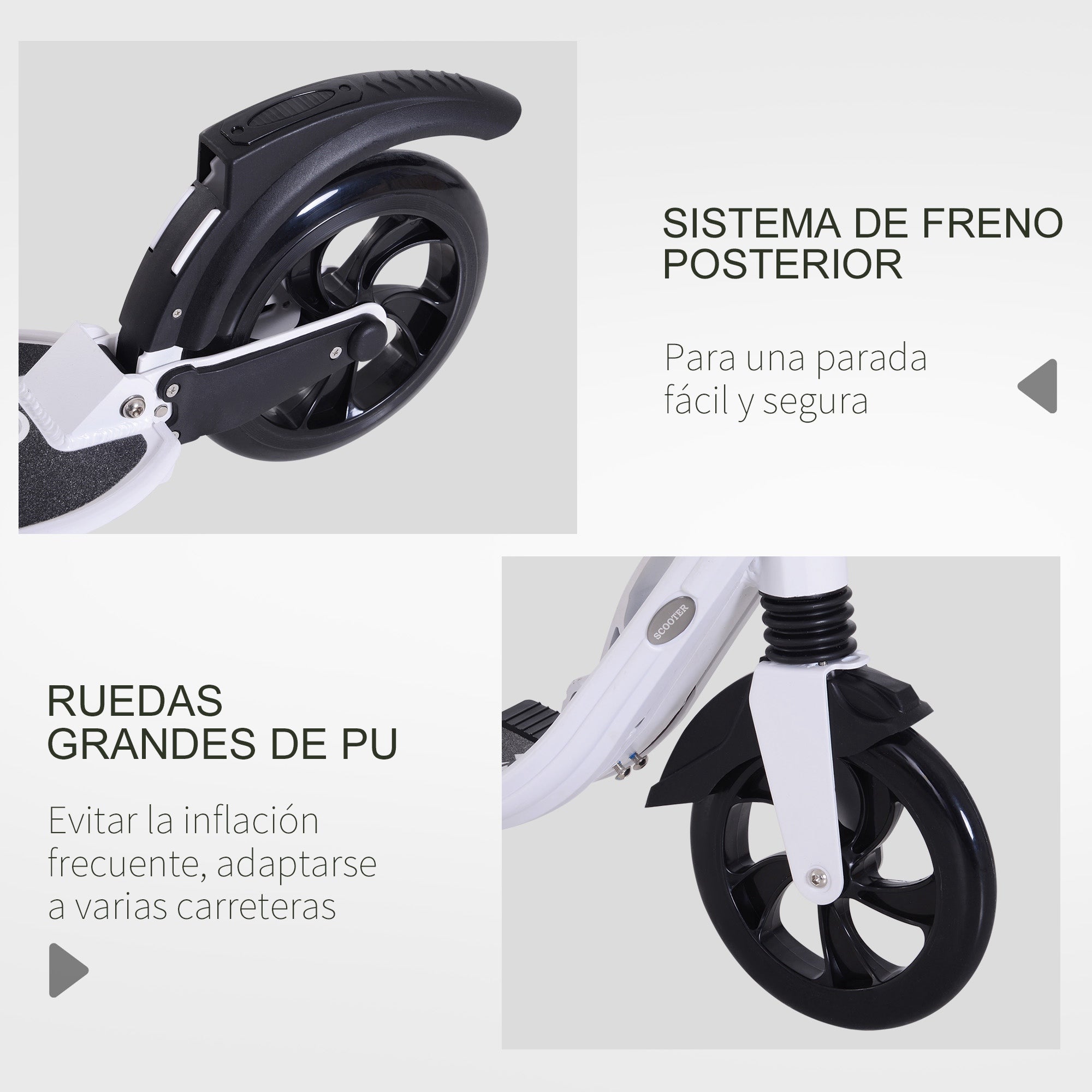 Folding Scooter for Adults and Kids 14+ Lightweight Scooter with Adjustable Handlebar Skateboard Style with Brake Big 200 mm Wheels Shock Absorber Aluminum Load 100 kg White