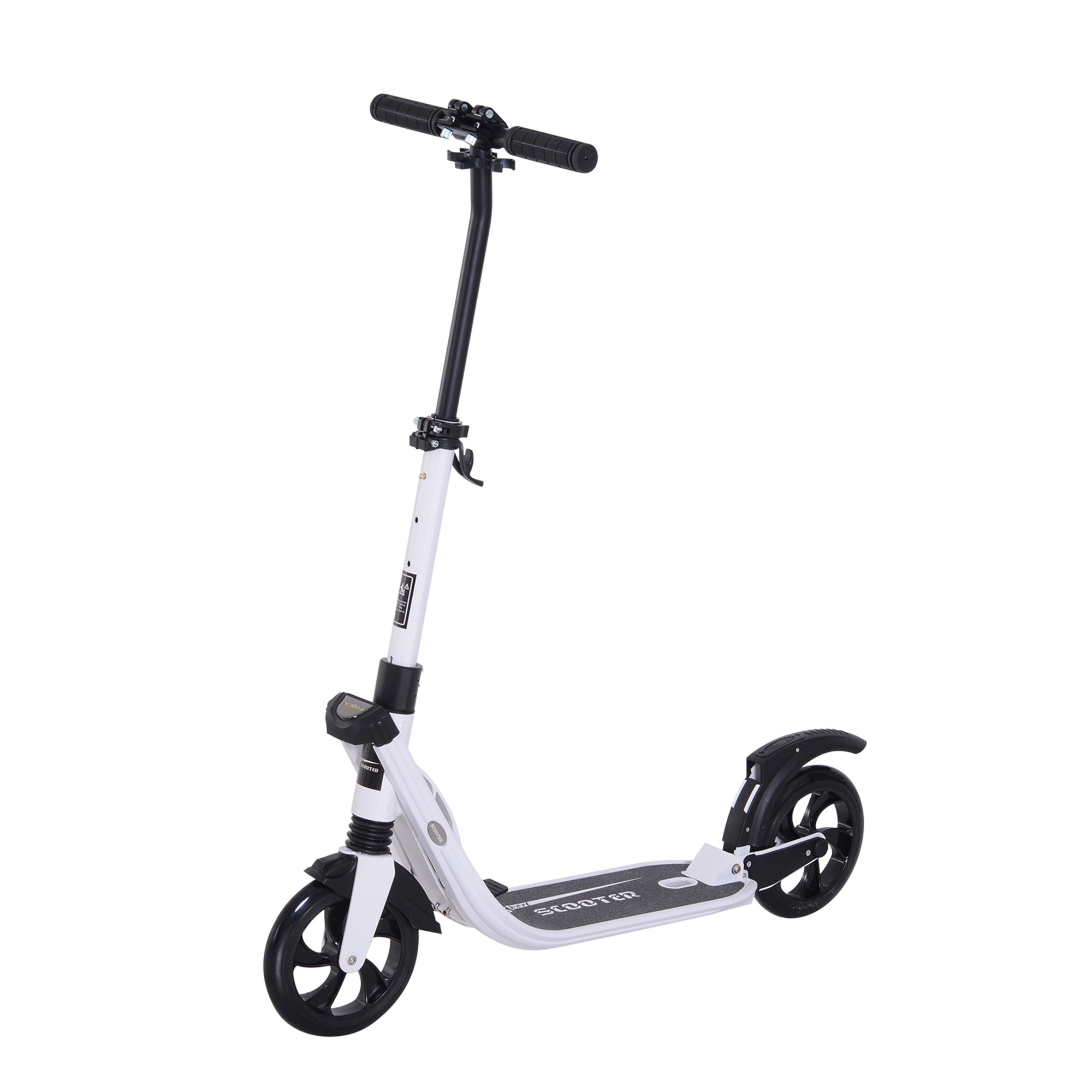Folding Scooter for Adults and Kids 14+ Lightweight Scooter with Adjustable Handlebar Skateboard Style with Brake Big 200 mm Wheels Shock Absorber Aluminum Load 100 kg White