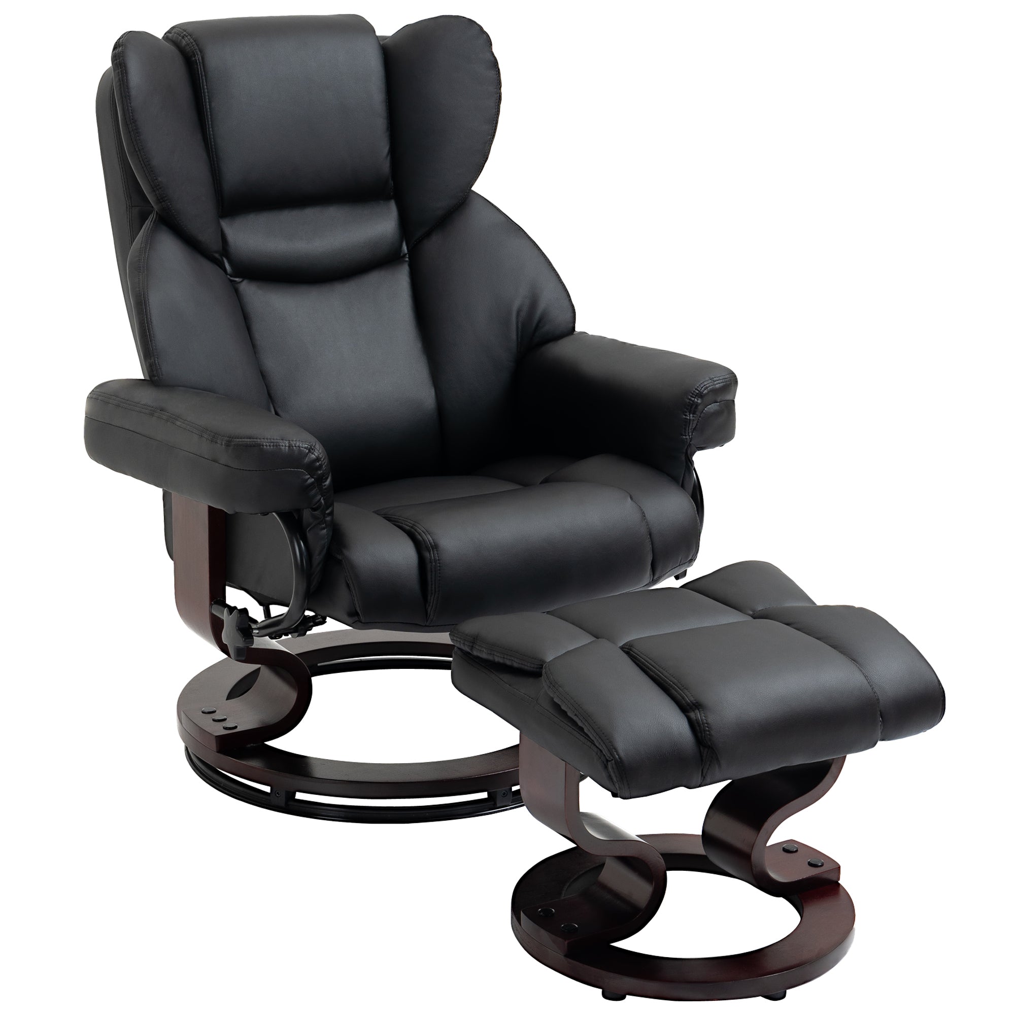 Recliner with Footstool, Swivel TV Chair, TV Chair with Reclining Function, Reclining Chair, Lounger for Living Room, Bedroom, Faux Leather, Black