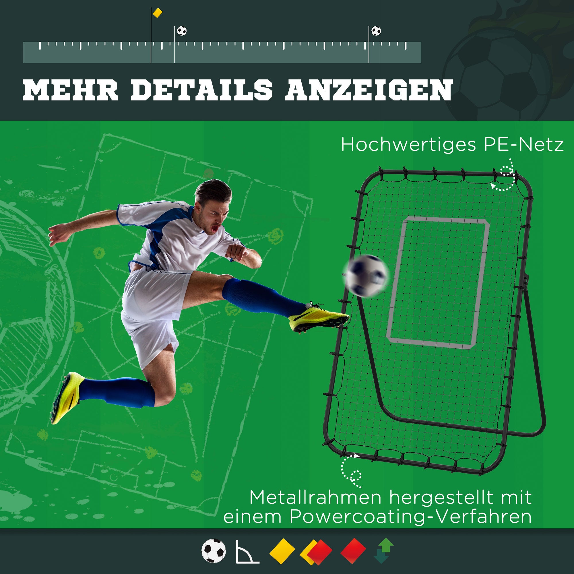 Soccer Rebounder, Foldable Soccer Goal, Kickback Rebound Wall with 4 Adjustable Levels, Metal Frame for Kids, Adults 123 x 73 x 178.5 cm, Black