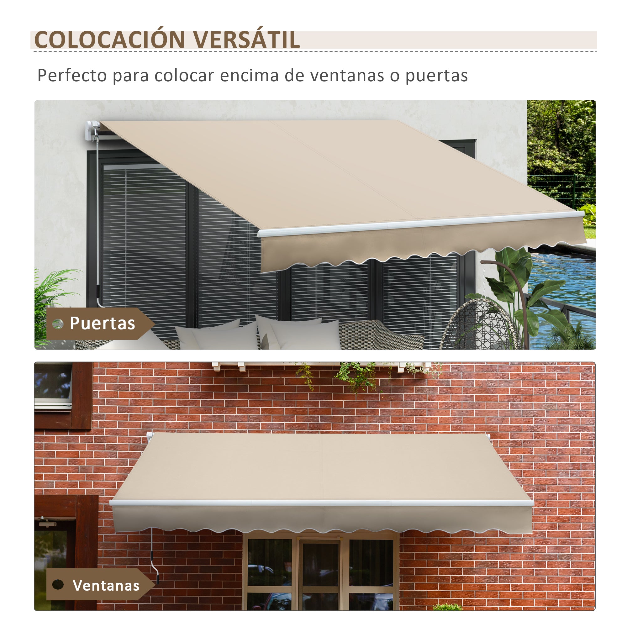 Manual Retractable Awning 350x250 cm Balcony Awning with Waterproof and Anti-UV Metal Crank Outdoor Roll-up Awning for Garden Terrace Windows Cream