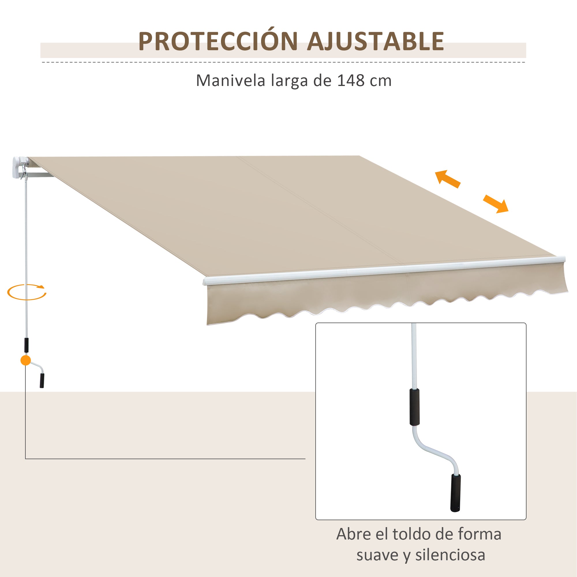 Manual Retractable Awning 350x250 cm Balcony Awning with Waterproof and Anti-UV Metal Crank Outdoor Roll-up Awning for Garden Terrace Windows Cream