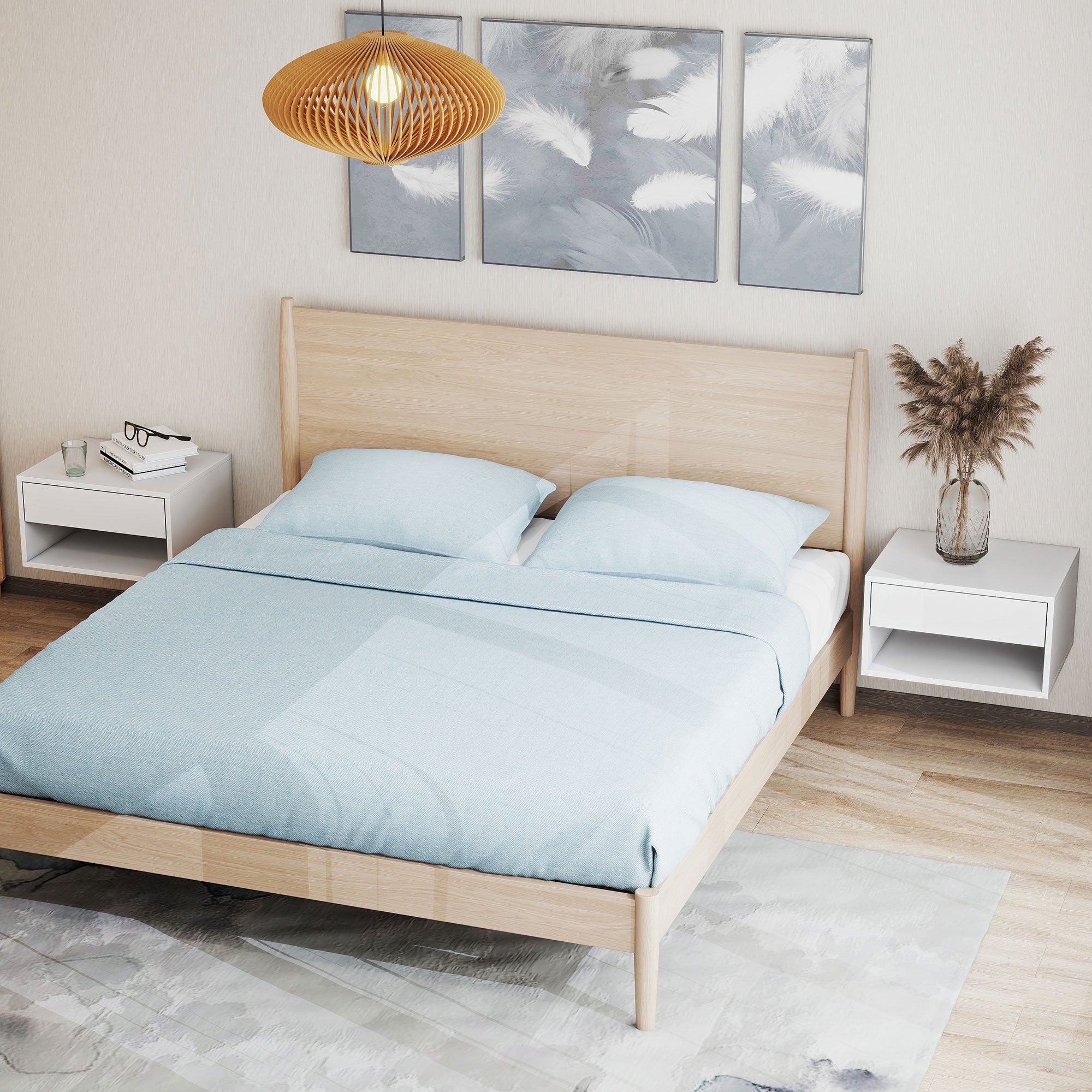 Set of 2 Wall-Mounted Nightstands – Floating Nightstands with Sliding Drawer, Open Compartment & Top Shelf, Modern Style, 37 x 32 x 21 cm (14.6 x 12.6 x 8.3 in), White