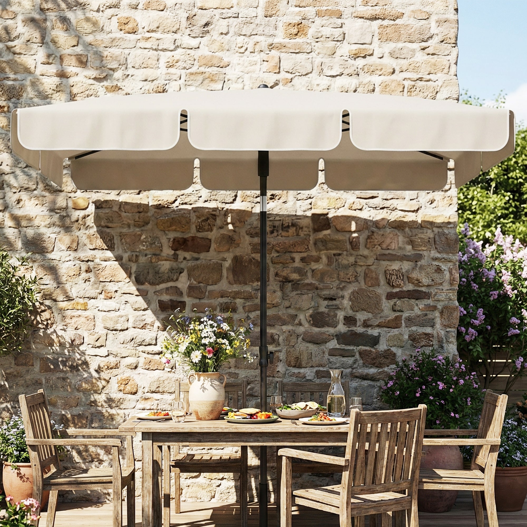 Rectangular Balcony Parasol 183 x 122 cm (72 x 48 in) – Water‑Repellent, 3‑Position Tilt, Crank, 8 Ribs, Beige