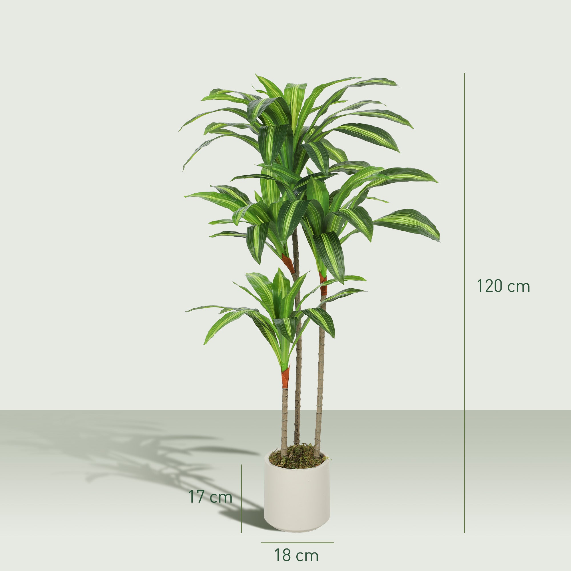 Dracaena Artificial Plant with Adjustable Branches, White PP & Cement Pot – PEVA Leaves & Wood Trunk, 60 × 40 × 120 cm (24 × 16 × 47 in)