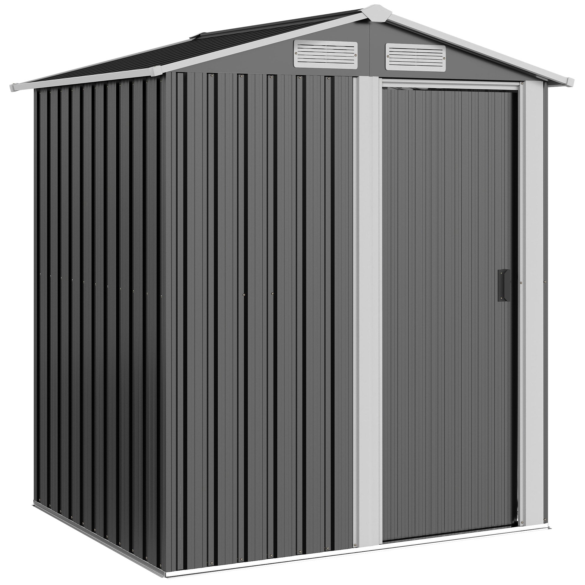 Zinc-Coated Steel Garden Shed, Tool Storage Shed with Sloping Roof and 4 Air Vents, 152x132x188cm, Dark Grey and White