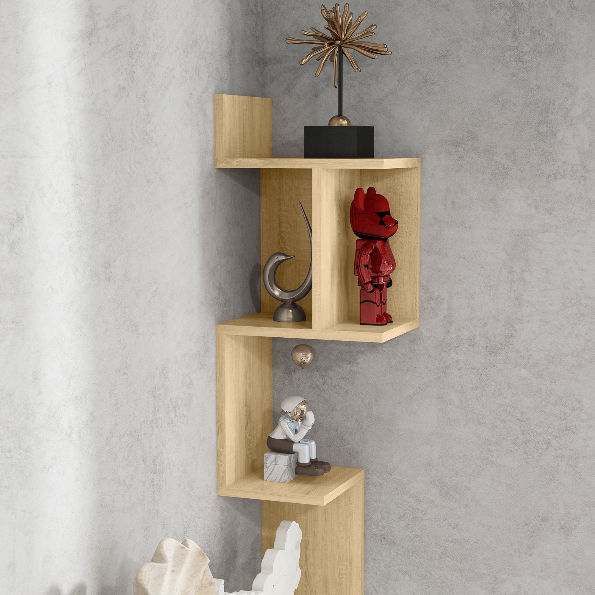 Wall Shelf in MDF with Open Shelves for Living Room and Bedroom, 80x20x128.5 cm, Oak color