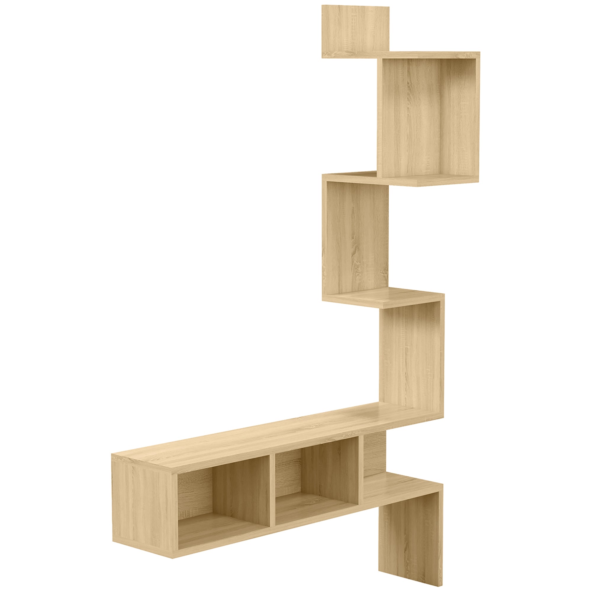 Wall Shelf in MDF with Open Shelves for Living Room and Bedroom, 80x20x128.5 cm, Oak color
