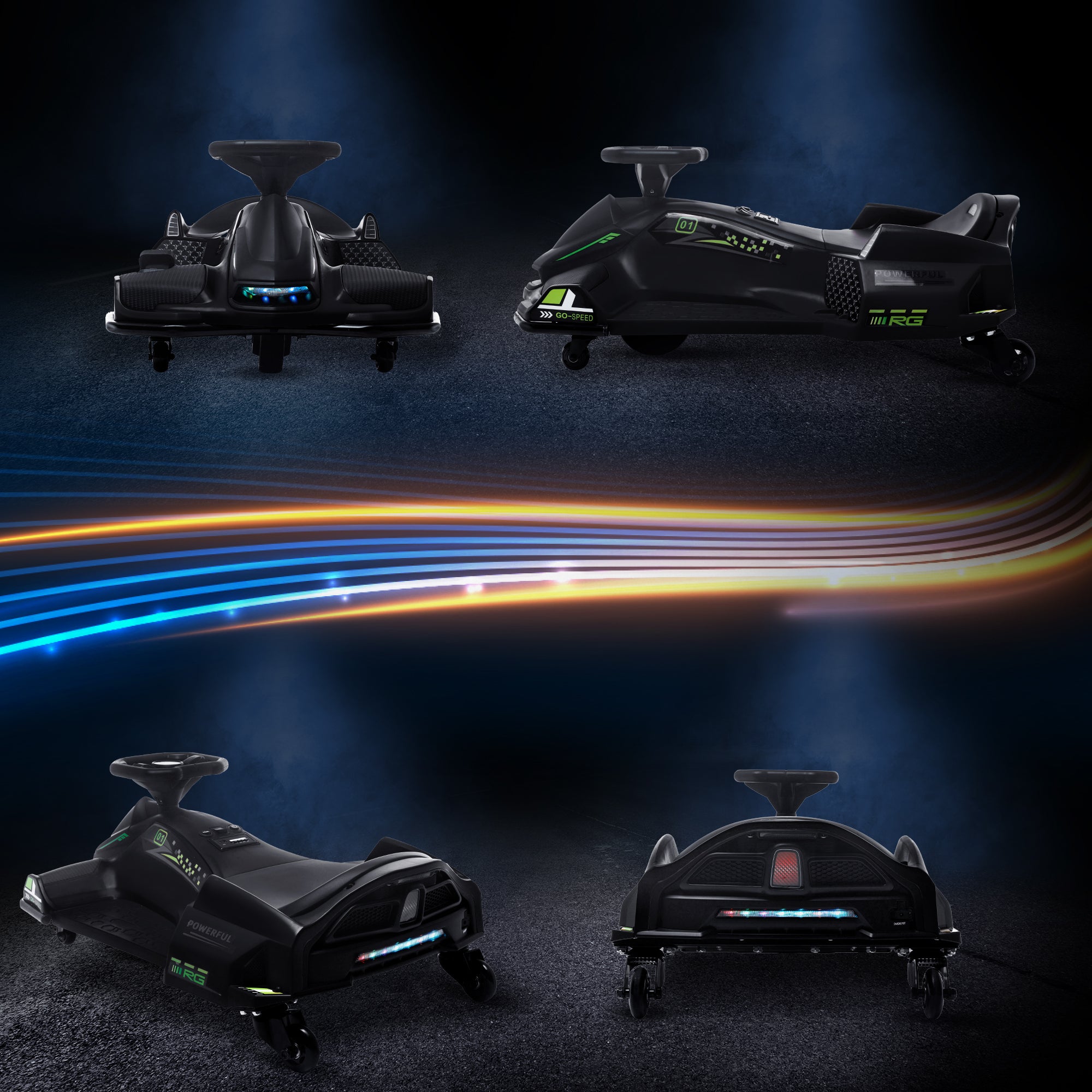 Kids Electric Go-Kart 12V 3-8 km/h Drift Kart with Drift Mode, Slow Start, Go-Kart with Lights Music, Safety Belt Children's Vehicle for 8-12 Years Kids Black