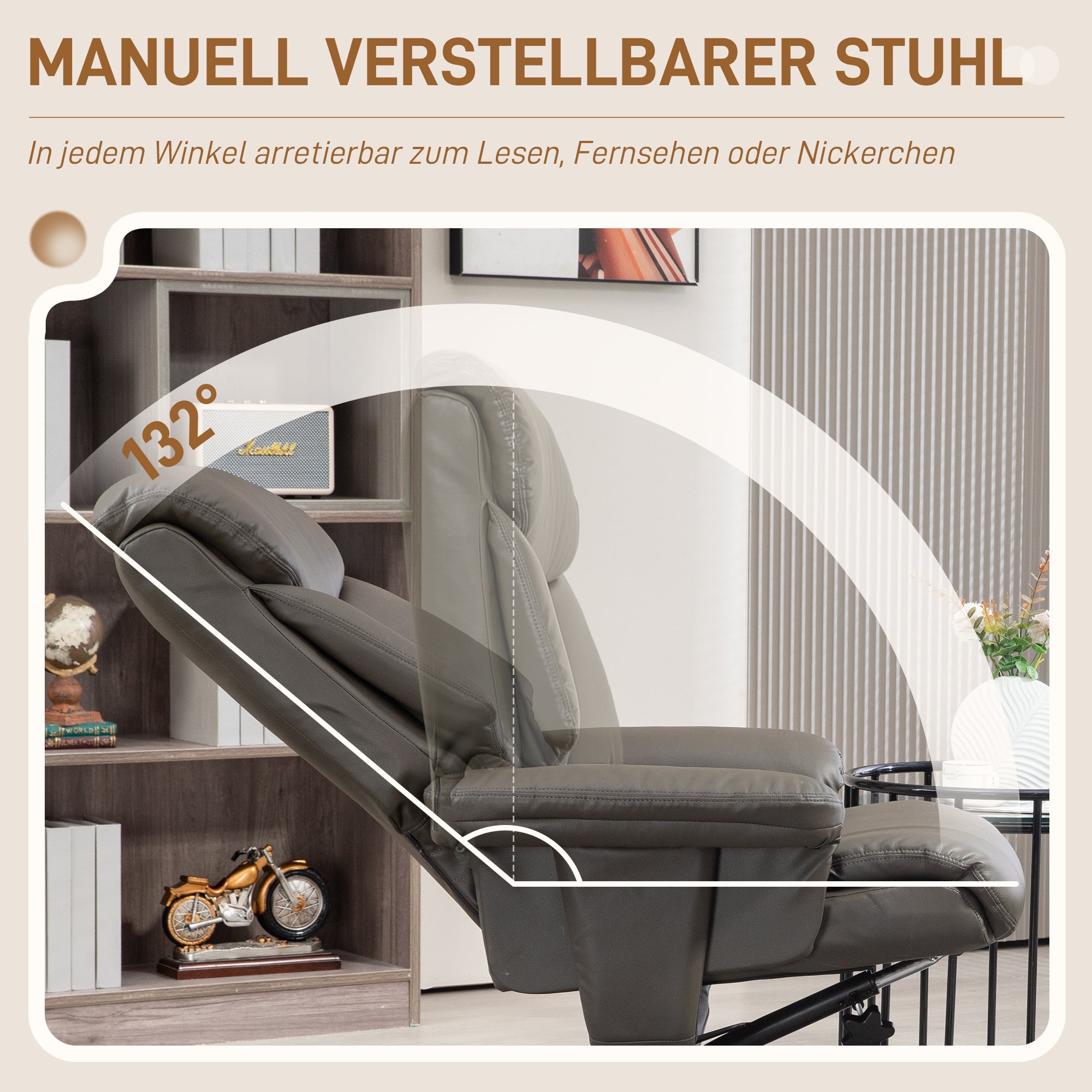 Recliner with Ottoman, TV Armchair with Reclining Function, Rocking Feature, High Backrest for Bedroom, Living Room, Faux Leather, Gray