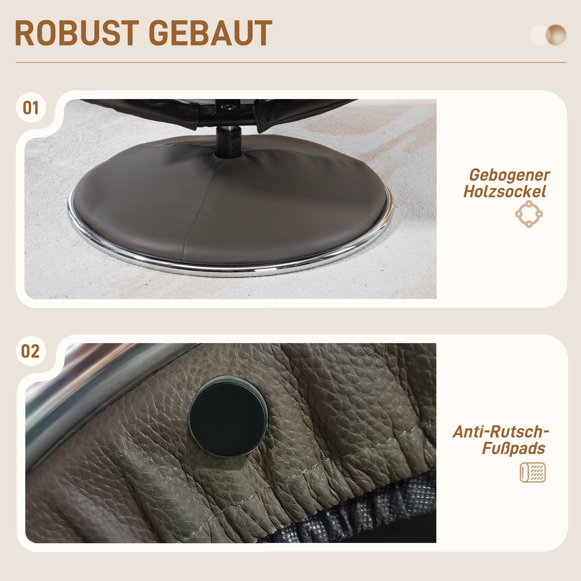 Recliner with Ottoman, TV Armchair with Reclining Function, Rocking Feature, High Backrest for Bedroom, Living Room, Faux Leather, Gray