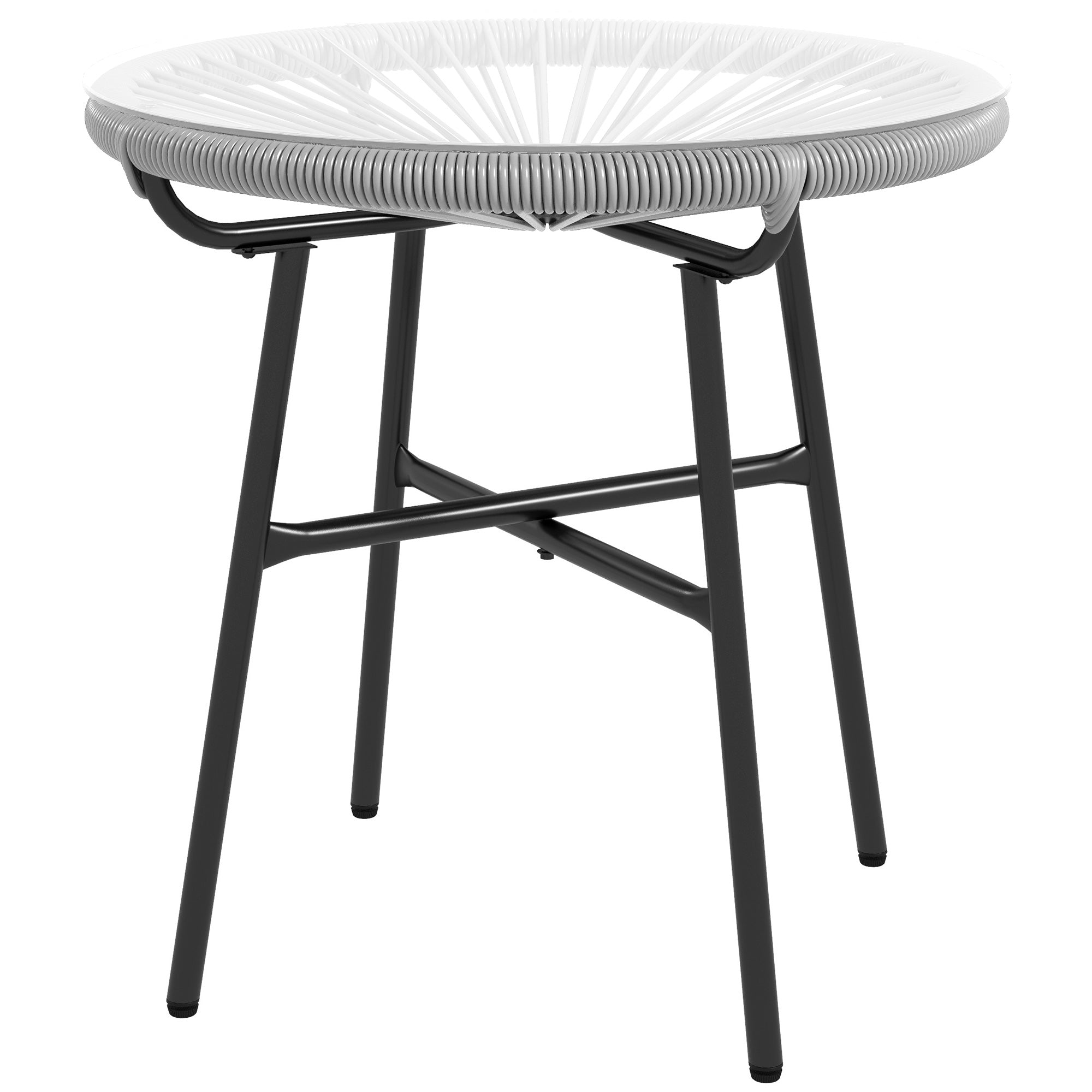 side table made of PE rattan round coffee table with glass tabletop tray garden table outdoor furniture coffee table sofa table bistro table for garden patio balcony, 50 x 50 x 50 cm, Gray