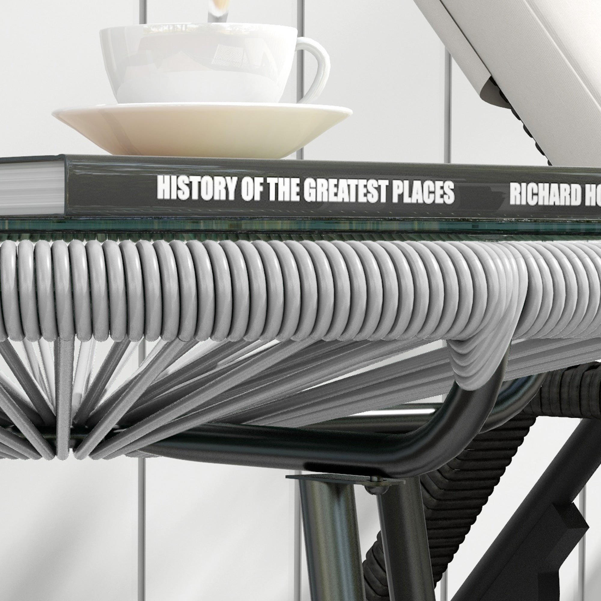 side table made of PE rattan round coffee table with glass tabletop tray garden table outdoor furniture coffee table sofa table bistro table for garden patio balcony, 50 x 50 x 50 cm, Gray