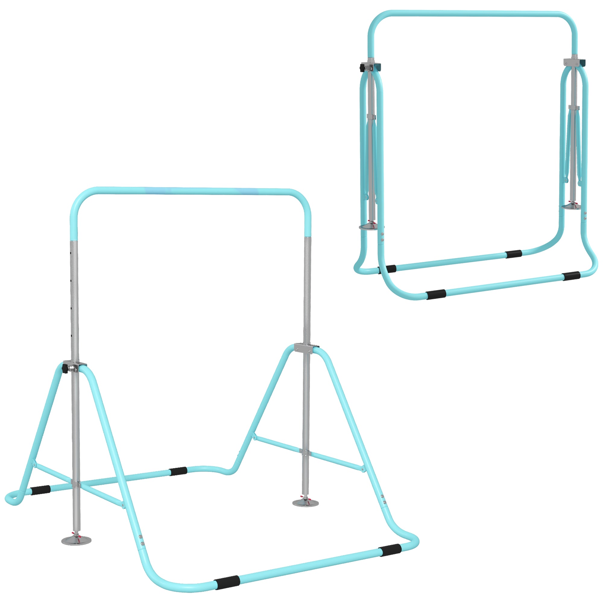 Folding Gymnastics Horizontal Bar for Kids - Adjustable Height from 88 to 128 cm - with Triangular Steel Base - Green