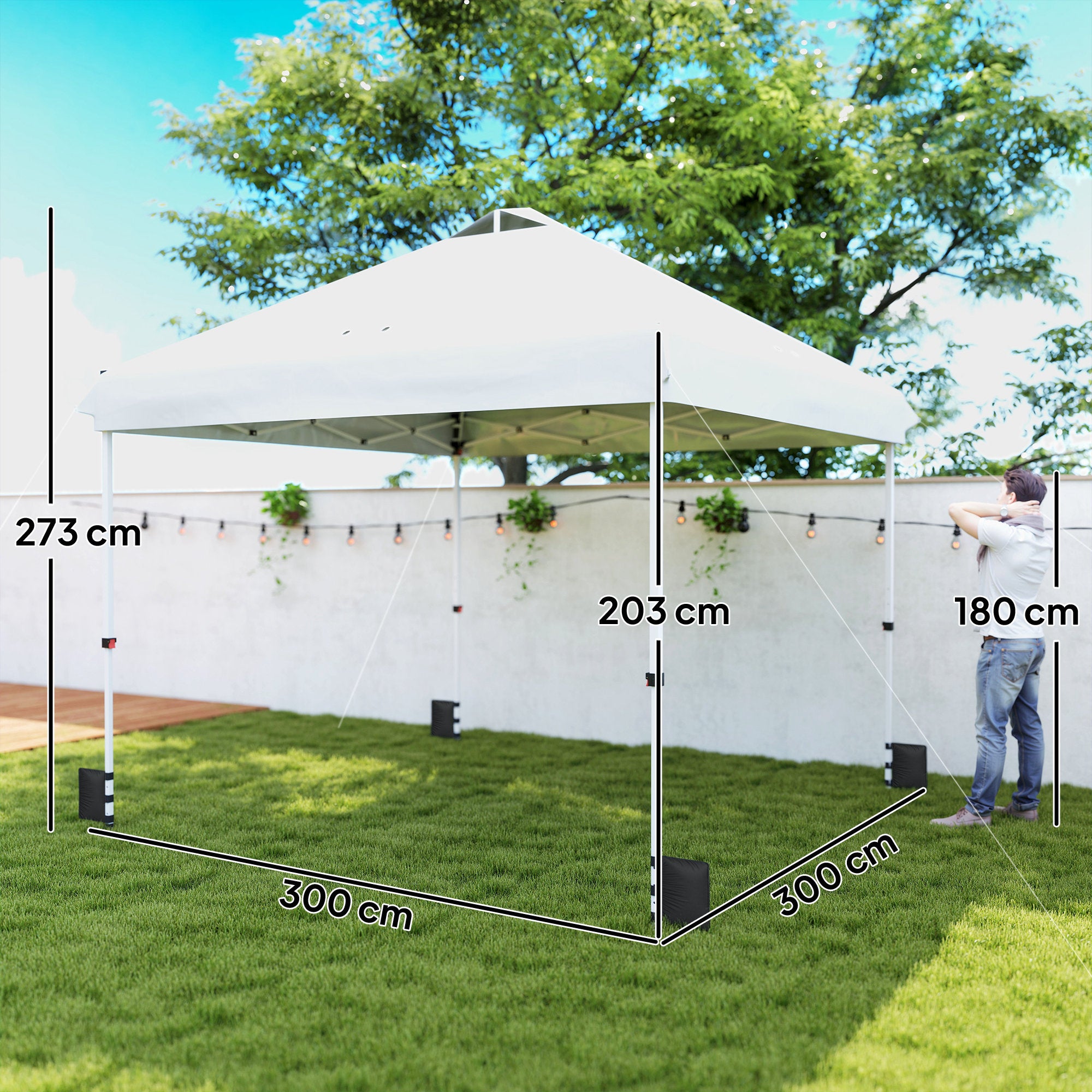 10' x 10' Waterproof Pop-Up Canopy — UV50+ Height-Adjustable Garden Gazebo with Carry Bag & Sandbags, White