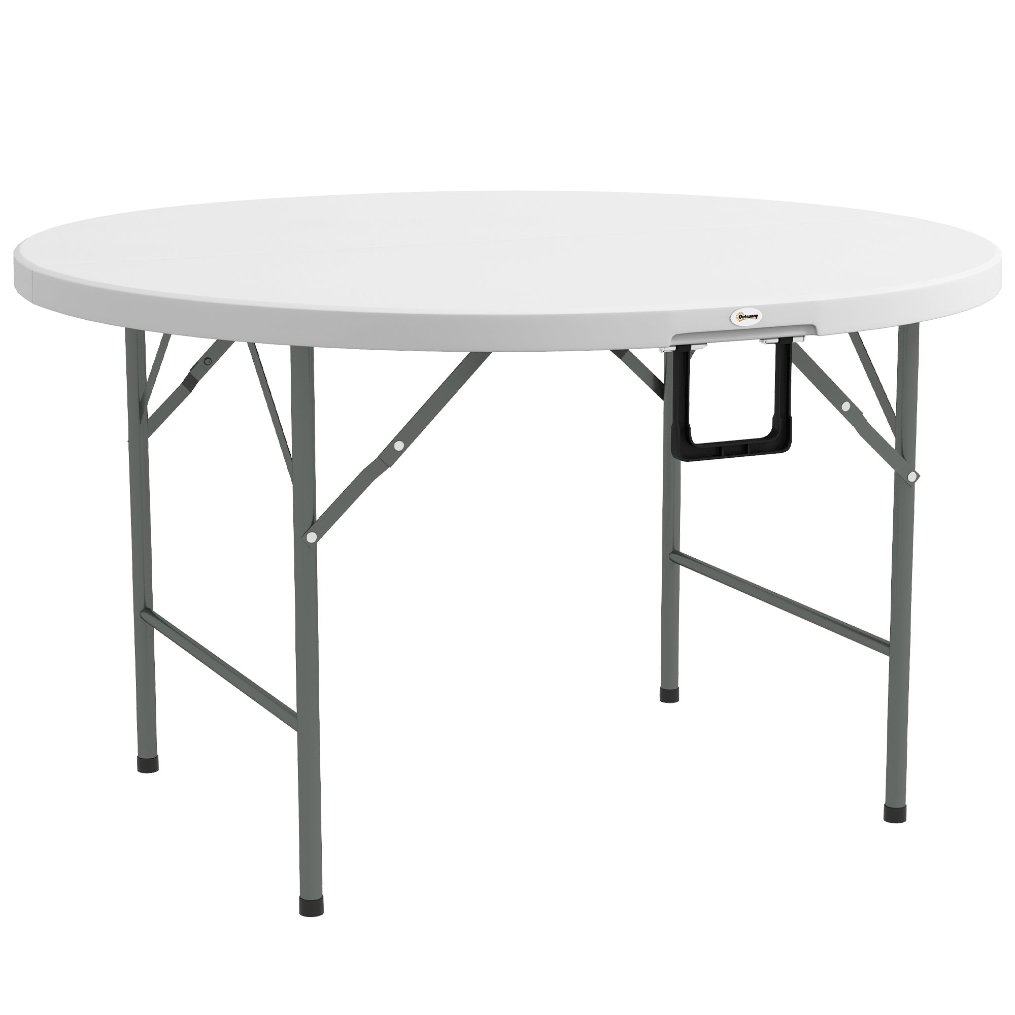 Round Side Table Folding Garden Table with Steel Frame and HDPE Top Load 80 kg for Indoor and Outdoor Use Ø122x73 cm White