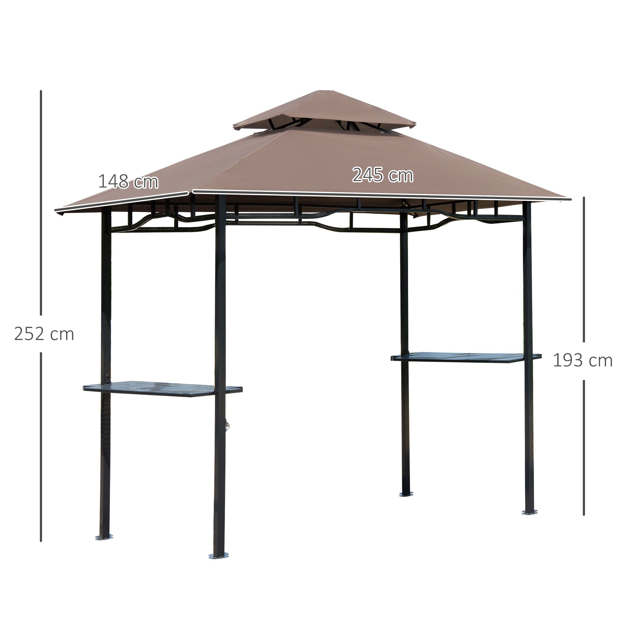 Grill Pavilion Garden Canopy Grill Pavilion Balcony Pavilion with Shelves Fire Retardant Double Roof Coffee Brown 245 x 148 x 252 cm
