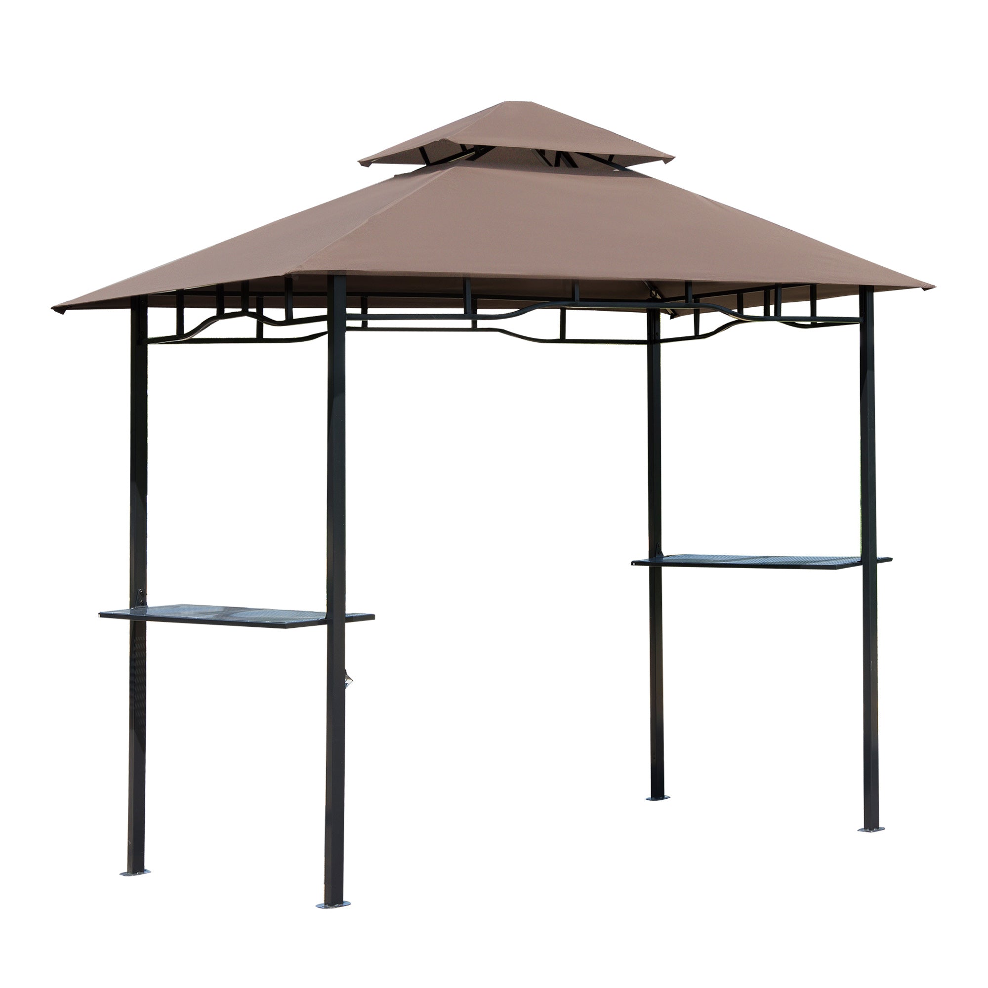 Grill Pavilion Garden Canopy Grill Pavilion Balcony Pavilion with Shelves Fire Retardant Double Roof Coffee Brown 245 x 148 x 252 cm
