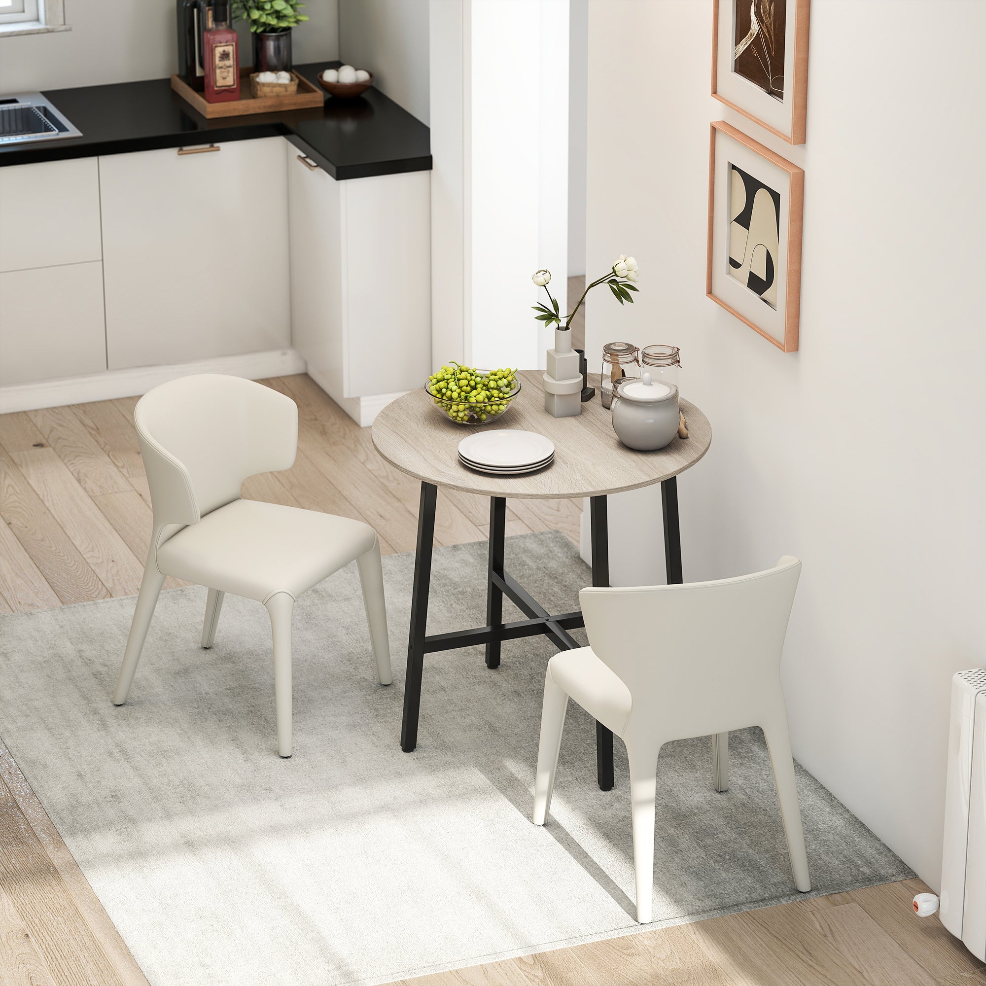 31.5'' Round Dining Table for 2 Person Industrial Style Kitchen Table with Wood Grain Tabletop and Steel Cross Base, Natural Wood