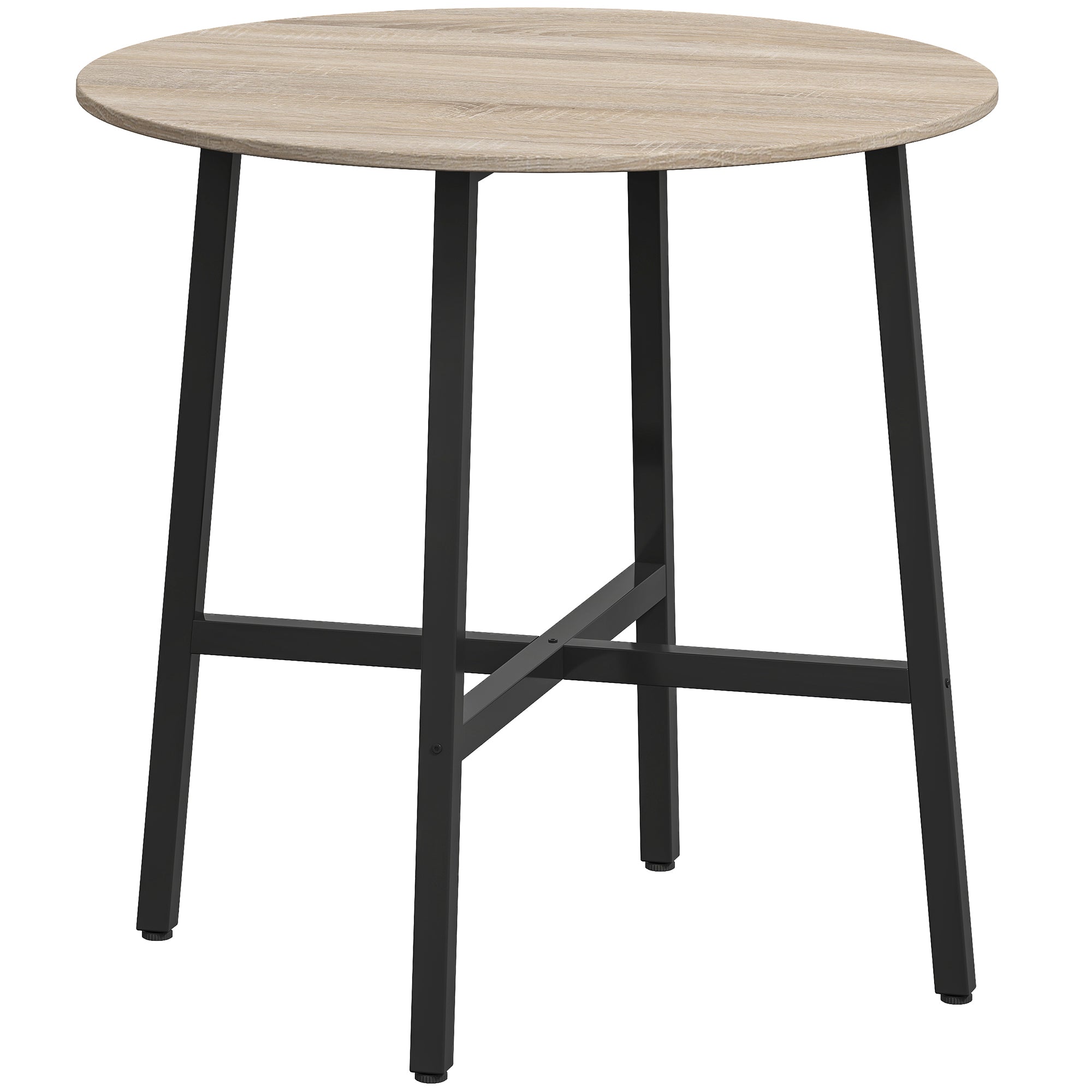 31.5'' Round Dining Table for 2 Person Industrial Style Kitchen Table with Wood Grain Tabletop and Steel Cross Base, Natural Wood