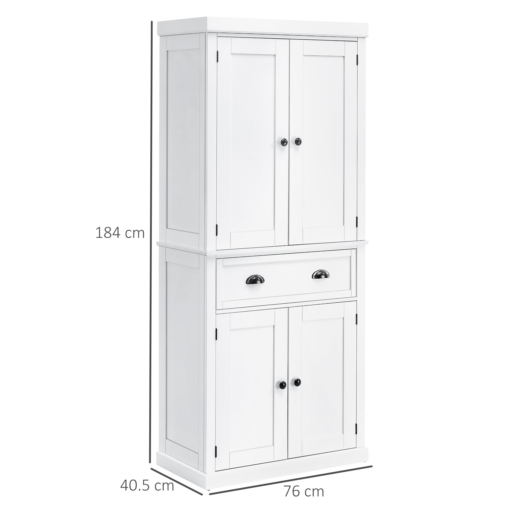 Kitchen Trolley with Upper and Lower Cabinet and Central Drawer in MDF, Chipboard, and Metal, 76x40.5x184 cm, White