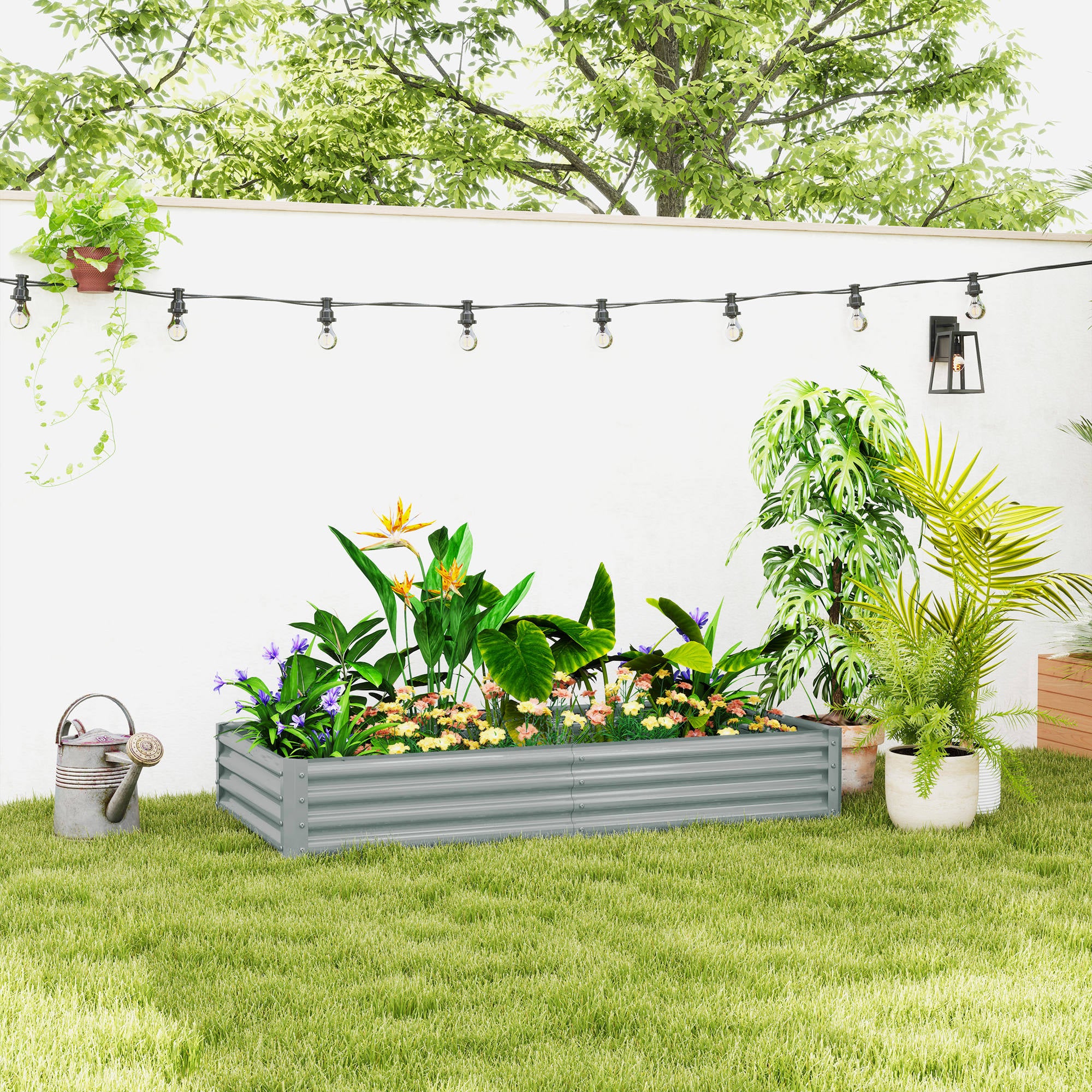 Steel Raised Bed, Weather Resistant Plant Bed with Anti-Cut Edge Greenhouse Garden Bed Rustproof Plant Box Planter 180 x 90 x 30 cm for Garden Balcony, Vegetable Bed for Flowers, Vegetables