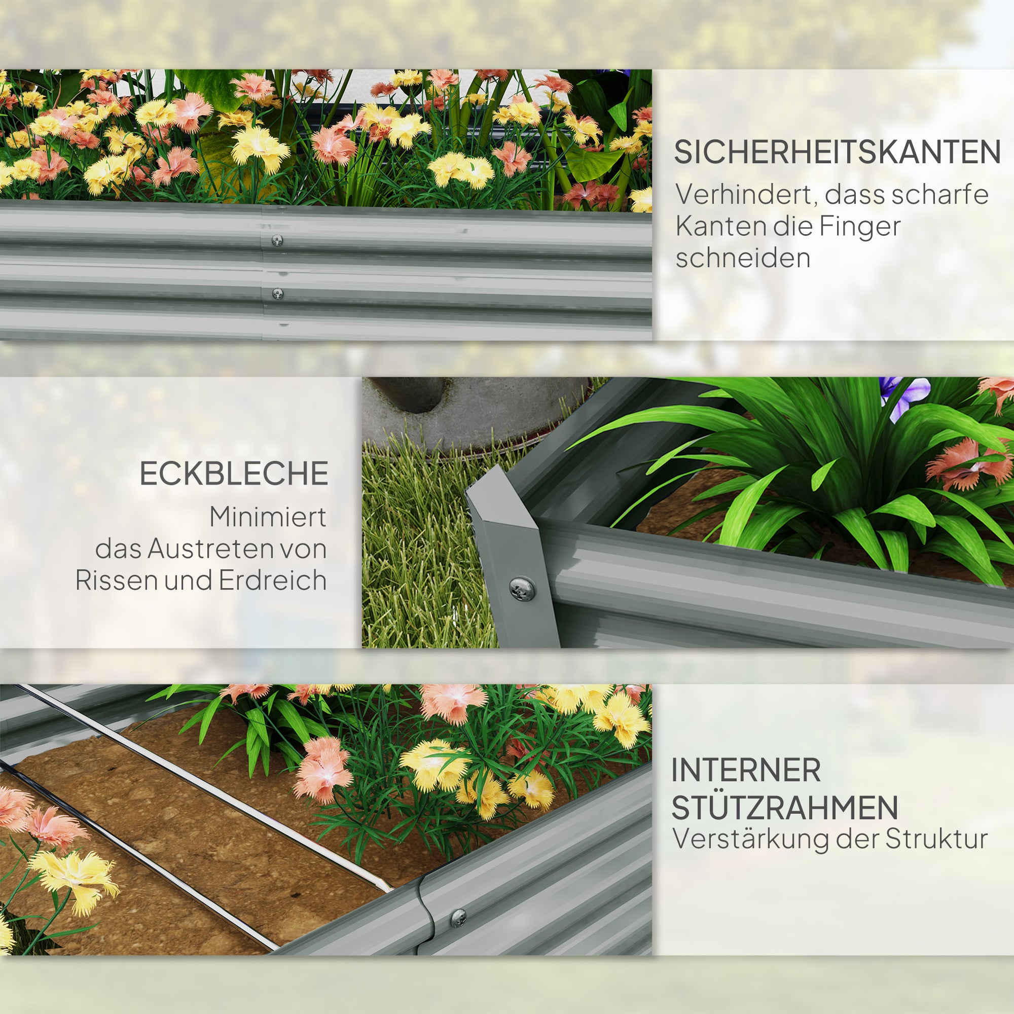 Steel Raised Bed, Weather Resistant Plant Bed with Anti-Cut Edge Greenhouse Garden Bed Rustproof Plant Box Planter 180 x 90 x 30 cm for Garden Balcony, Vegetable Bed for Flowers, Vegetables