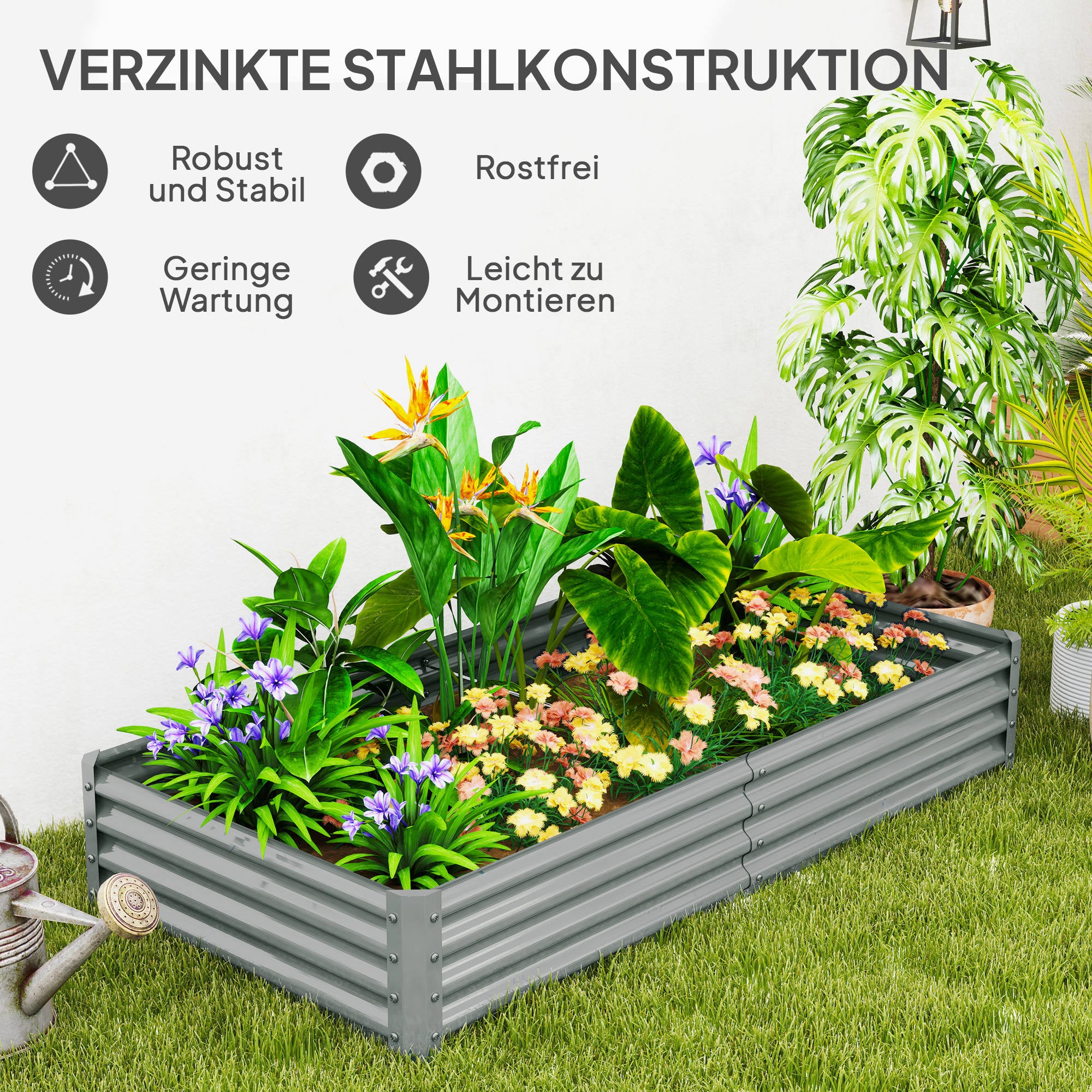 Steel Raised Bed, Weather Resistant Plant Bed with Anti-Cut Edge Greenhouse Garden Bed Rustproof Plant Box Planter 180 x 90 x 30 cm for Garden Balcony, Vegetable Bed for Flowers, Vegetables