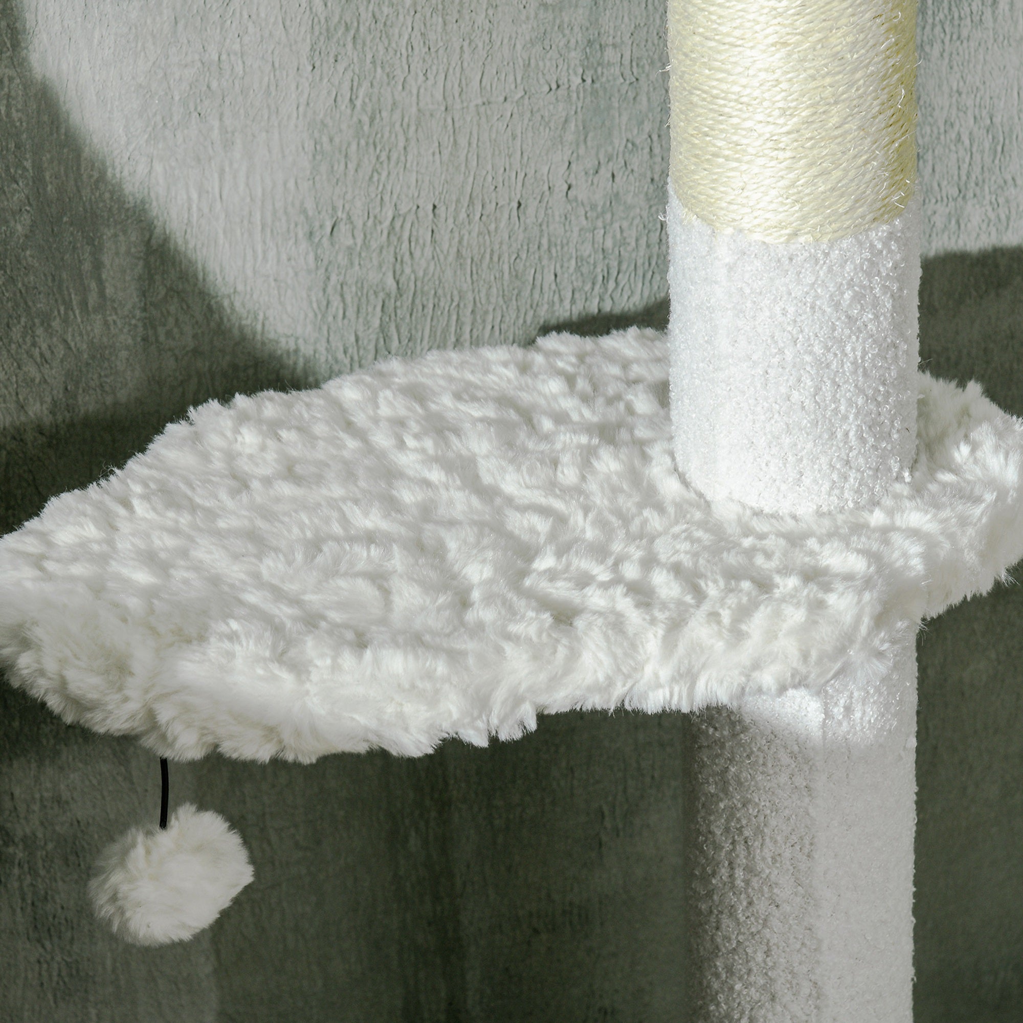 Scratching Post, Cat Tree Floor-to-Ceiling, Cat Scratching Post, 225-255 cm, Climbing Tree with Toy Ball, Jute Rope Posts, Hammock, Cat Ladder, Cat Furniture, White