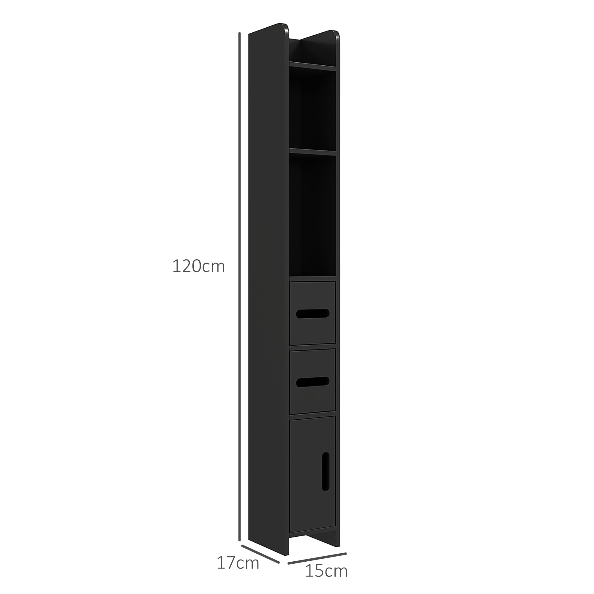 Bathroom Column with Shelves and Cabinets, Tall Space-Saving Wooden Bathroom Cabinet, 15x17x120cm, Black