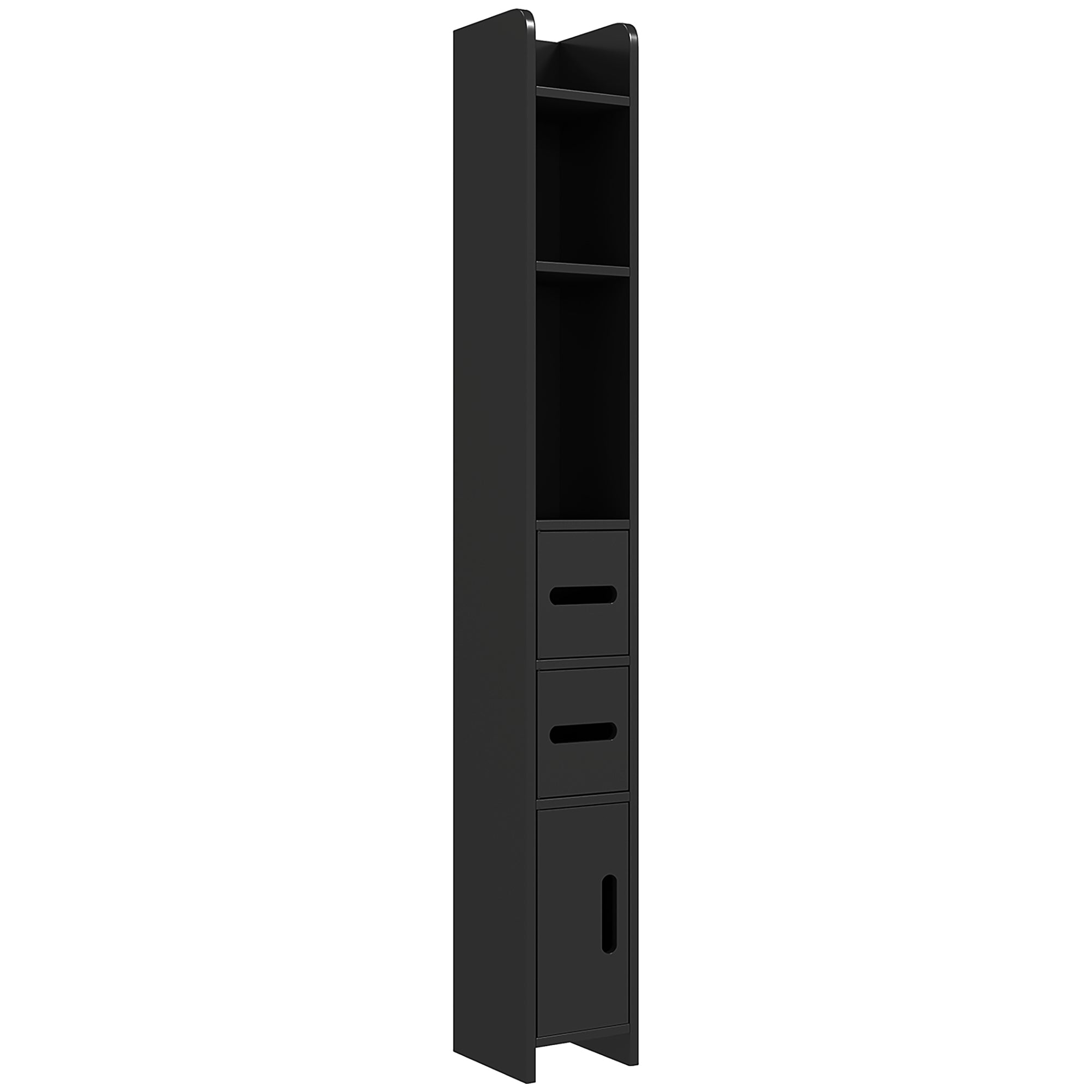 Bathroom Column with Shelves and Cabinets, Tall Space-Saving Wooden Bathroom Cabinet, 15x17x120cm, Black