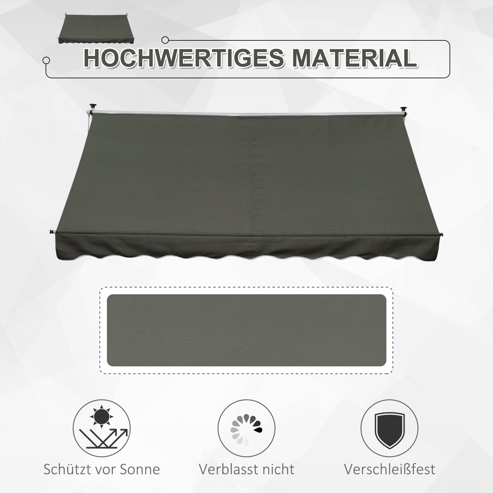 Clamp Awning with Hand Crank Adjustable Height Retractable Arm Awning Dirt-resistant, Weather-resistant Balcony Awning 150cm wide Patio Awning for Terrace Balcony Porch Gray