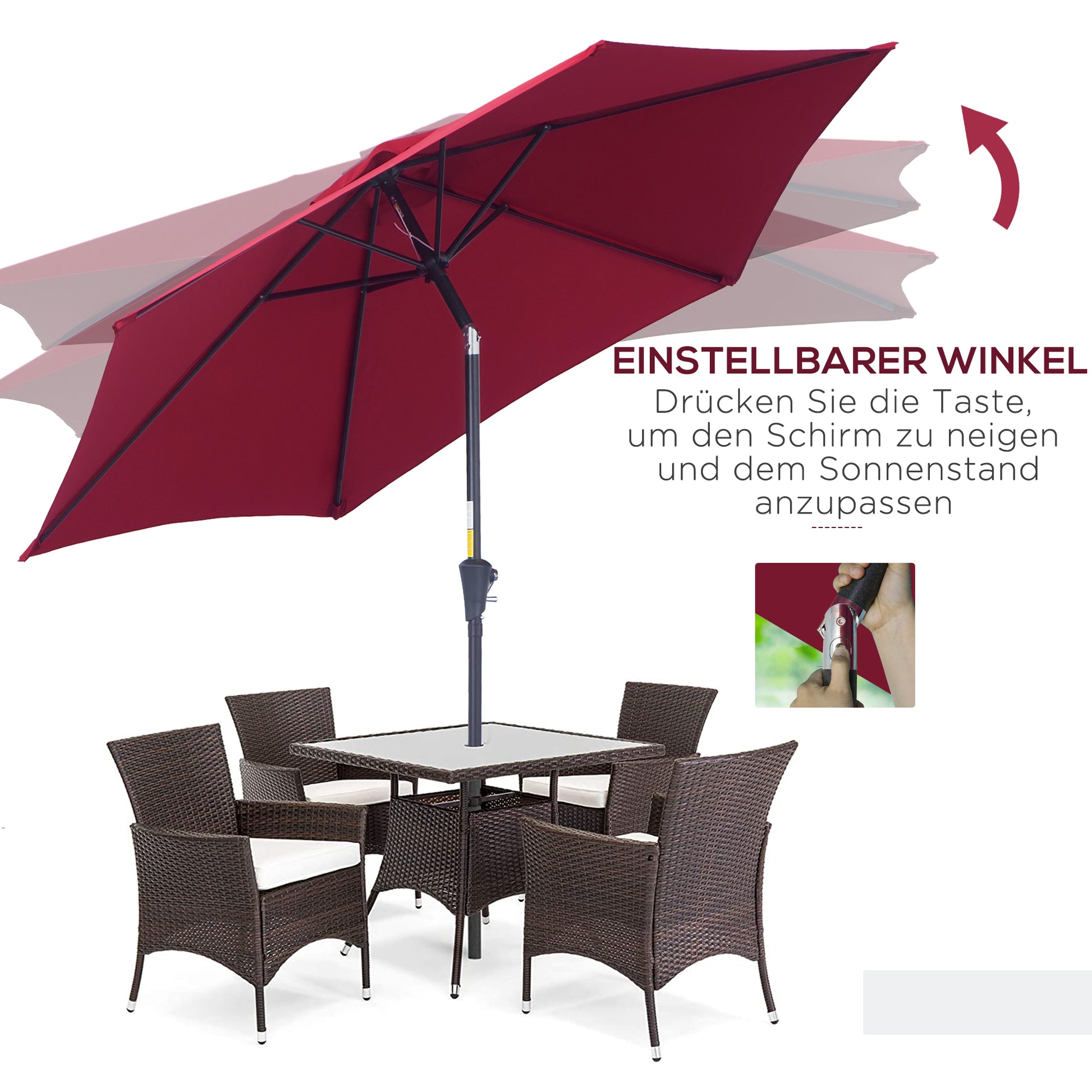 Cantilever Parasol Garden Umbrella Market Umbrella with Hand Crank Aluminum 180 g/m² Polyester Red ∅2.6 x 2.35 m