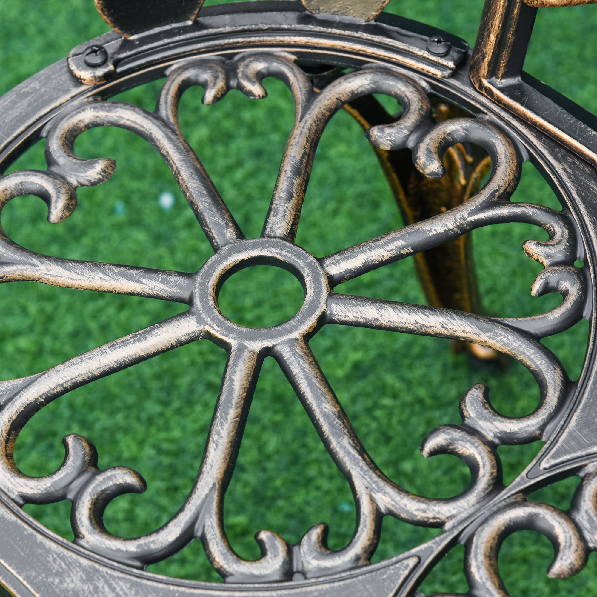 2-Seat Metal Garden Bench, Vintage Floral Park Bench, Bronze
