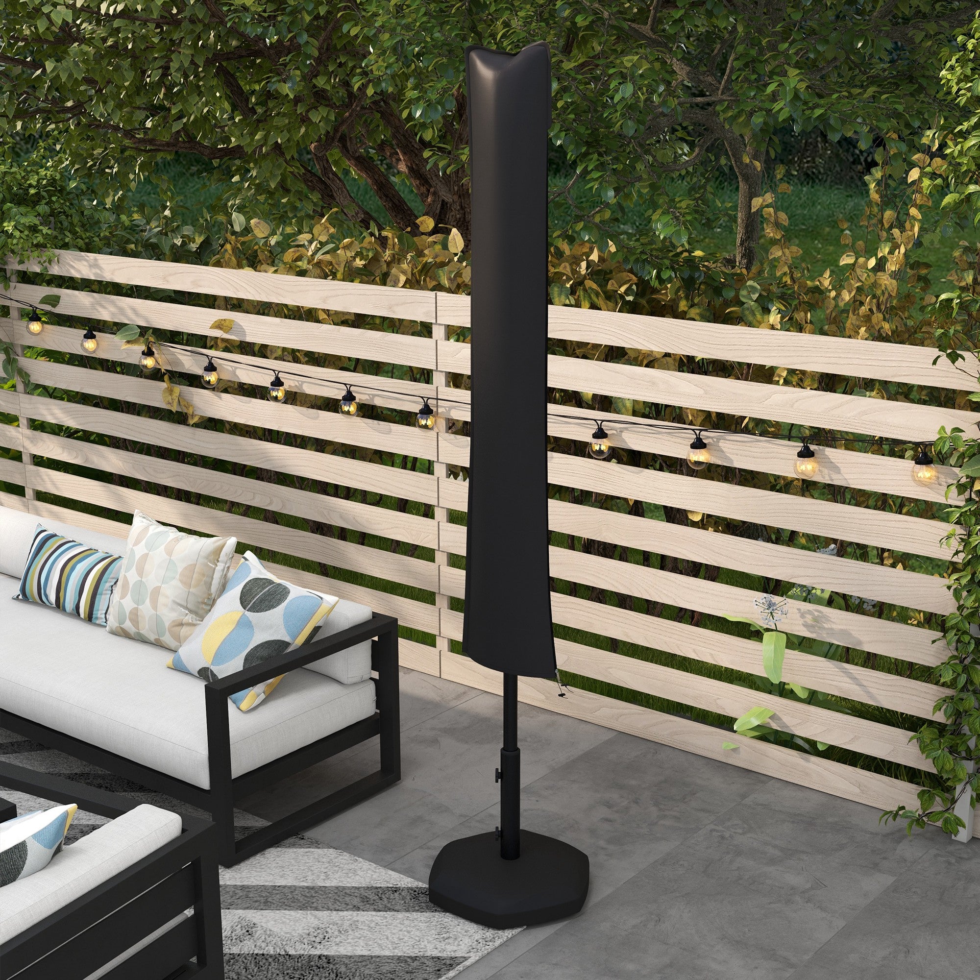 Garden Umbrella Cover Waterproof Oxford 420D Parasol Cover with Zipper for Outdoor Garden 178x25/35 cm Black