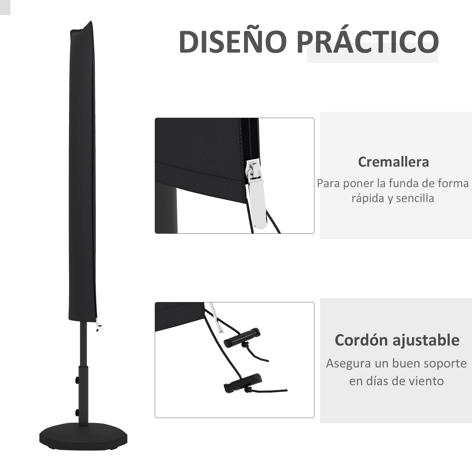 Garden Umbrella Cover Waterproof Oxford 420D Parasol Cover with Zipper for Outdoor Garden 178x25/35 cm Black