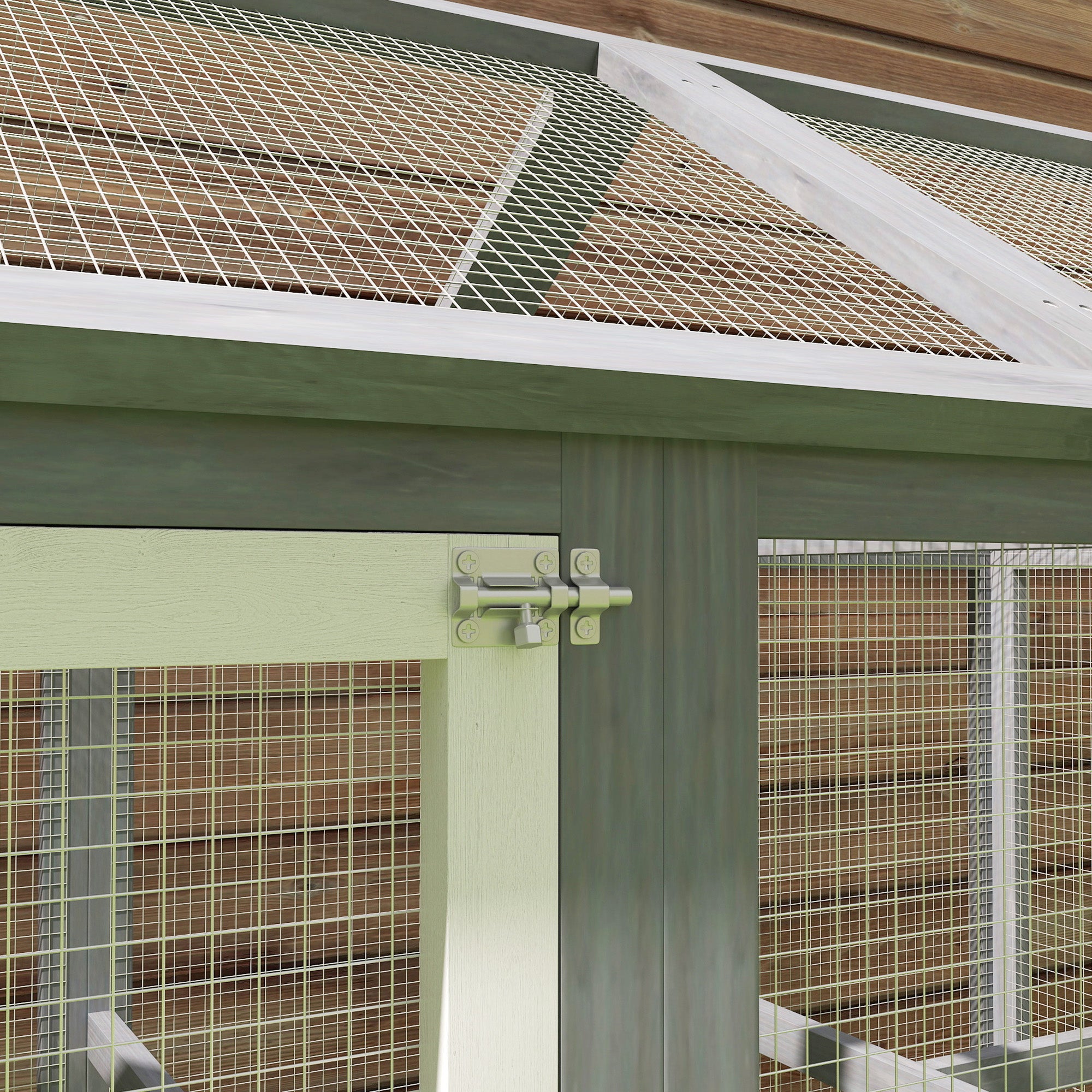 Outdoor Chicken Run, 12.7 sq ft (140 x 88.5 x 106 cm / 55.1 x 34.8 x 41.7 in), Lockable Doors, Solid Pine Frame, Wire Mesh Aviary for 1–3 Chickens, Gray