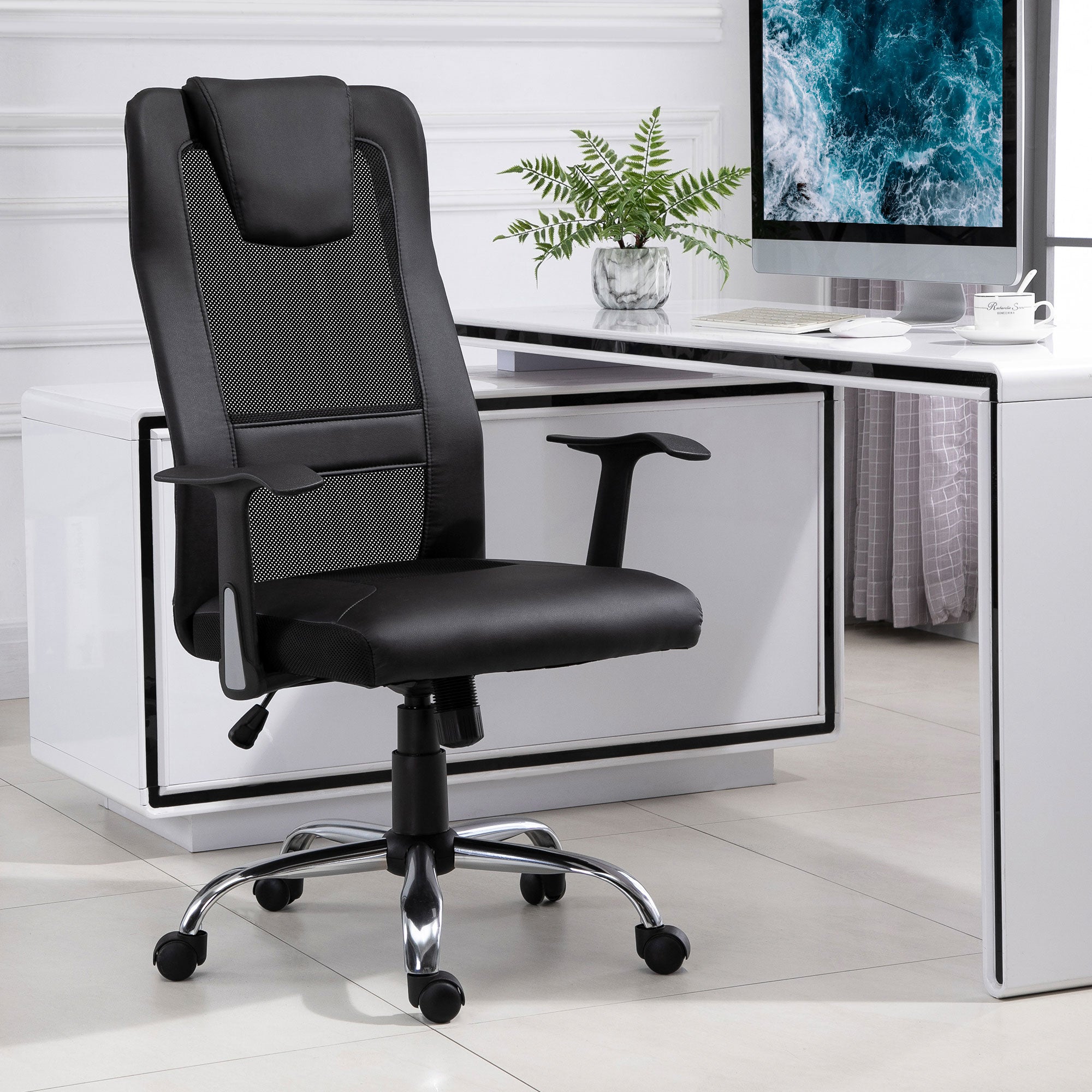 Office Chair Swivel Chair Height Adjustable Executive Chair Desk Chair Ergonomic PU Black 66 x 73 x 108-118 cm