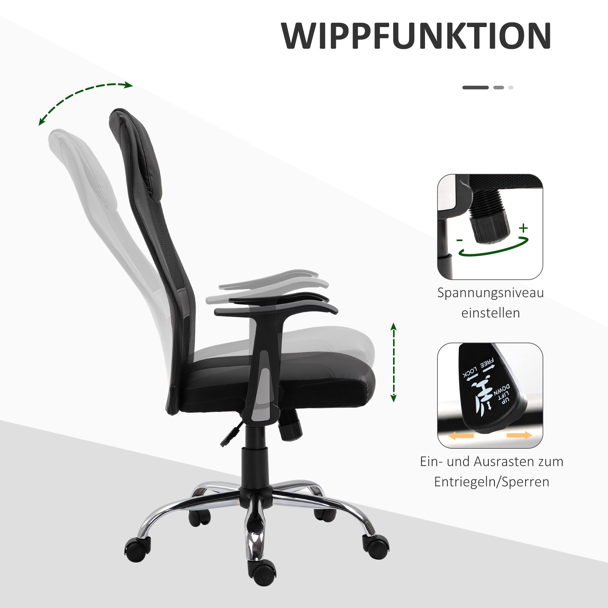 Office Chair Swivel Chair Height Adjustable Executive Chair Desk Chair Ergonomic PU Black 66 x 73 x 108-118 cm