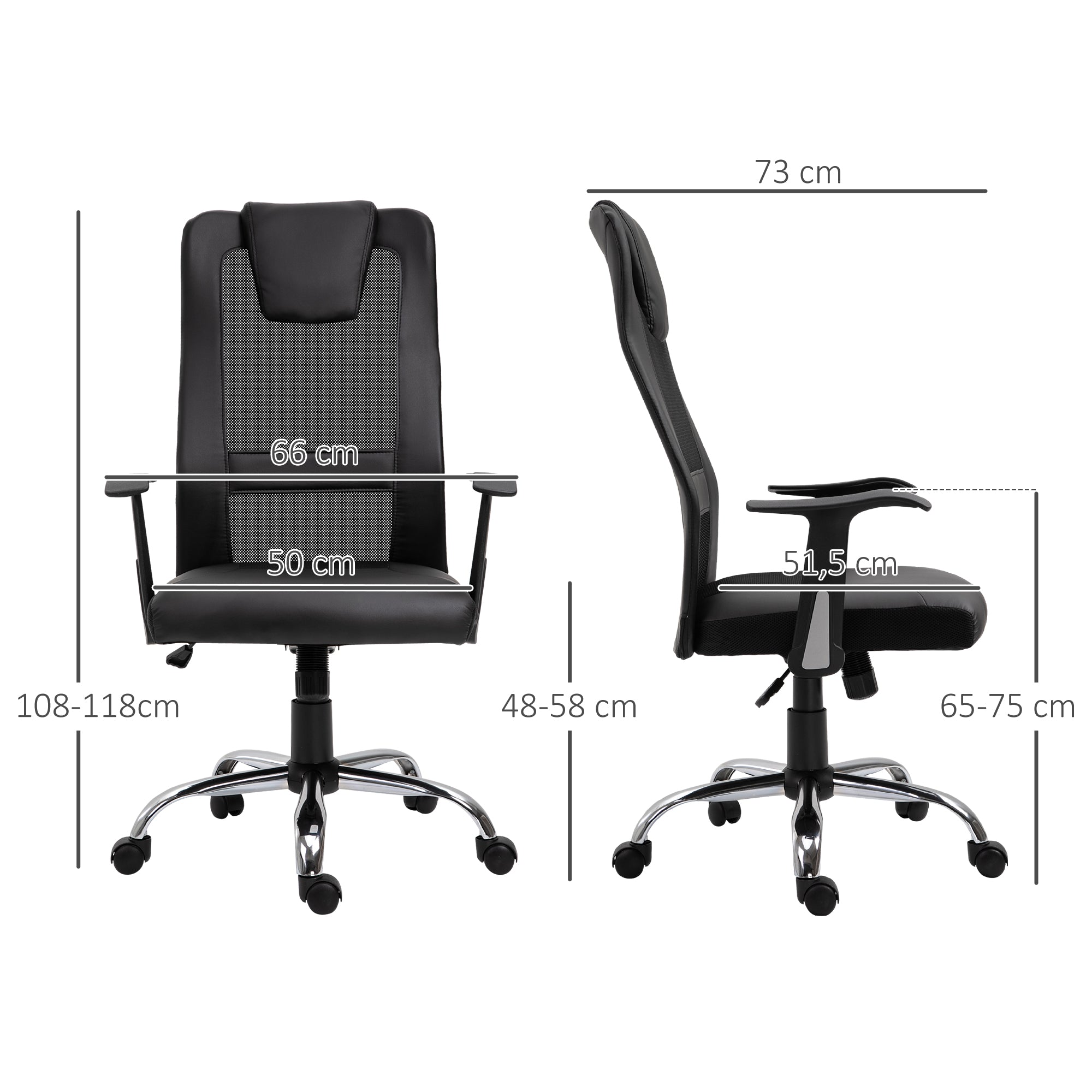 Office Chair Swivel Chair Height Adjustable Executive Chair Desk Chair Ergonomic PU Black 66 x 73 x 108-118 cm