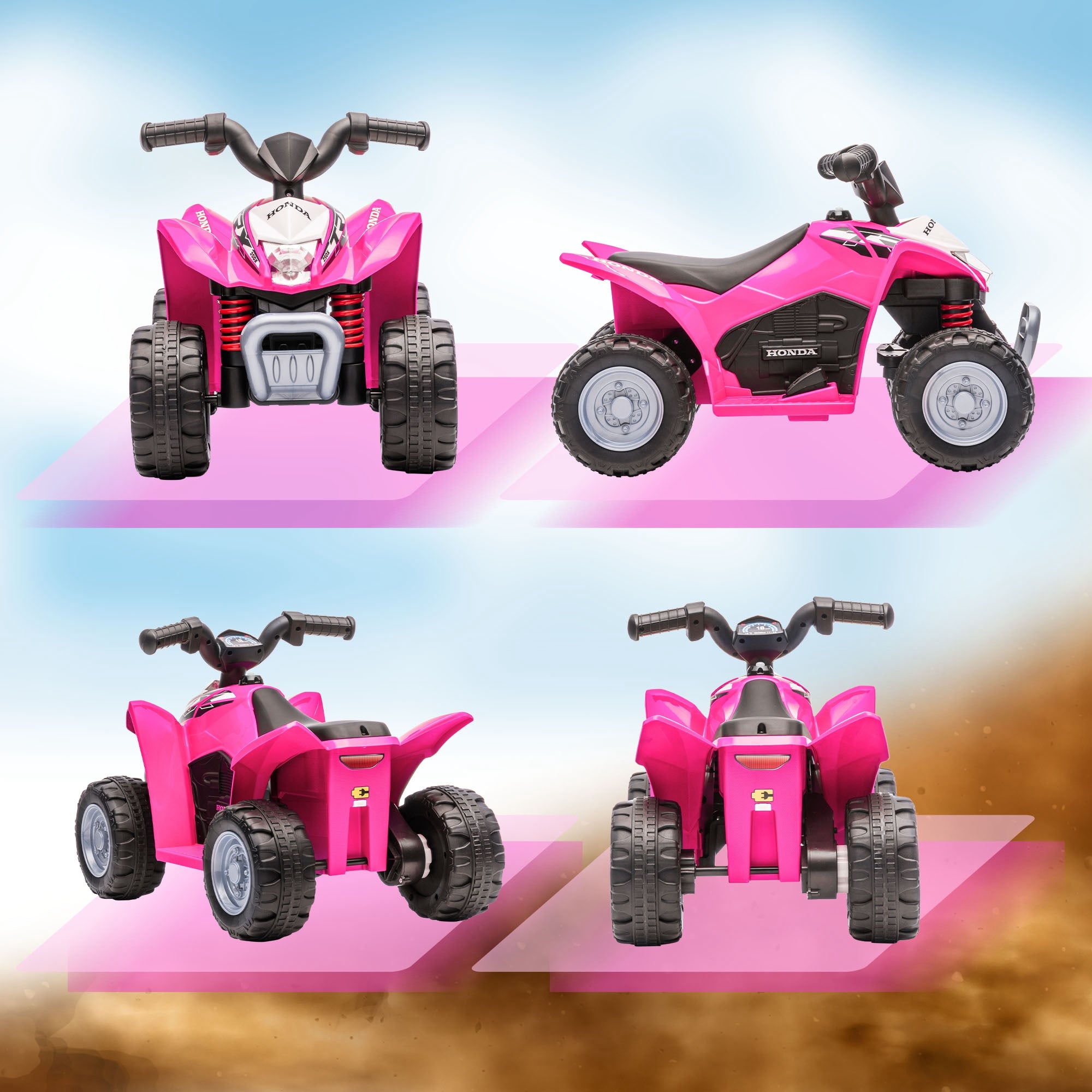 Electric Quad for Children aged 18-36 Months with HONDA License 6V Battery-powered Vehicle Kids with LED Headlights Horn Speed of 2.8 km/h and Forward 65.5x38.5x43.5 cm Pink